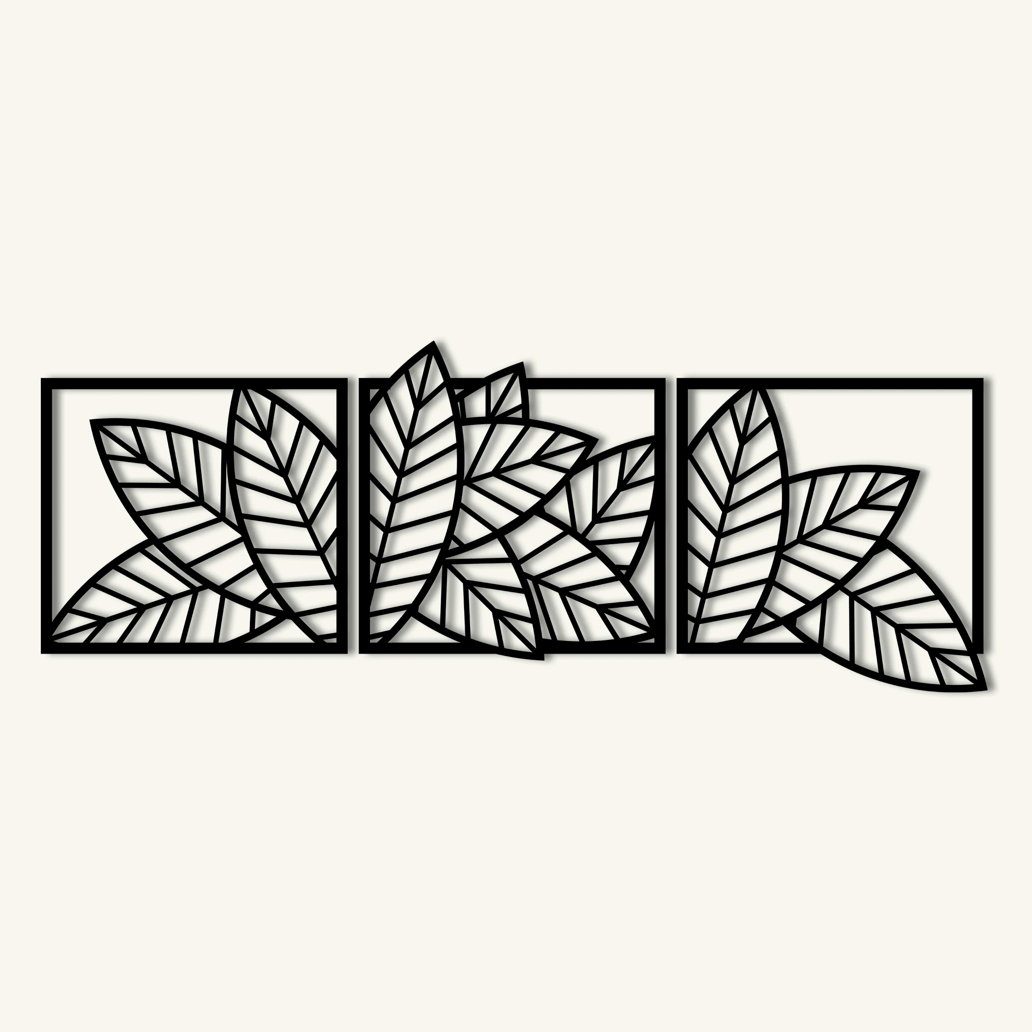 Minimalist Leaf Trio Metal Wall Art Set 57 × 51 cm / Black