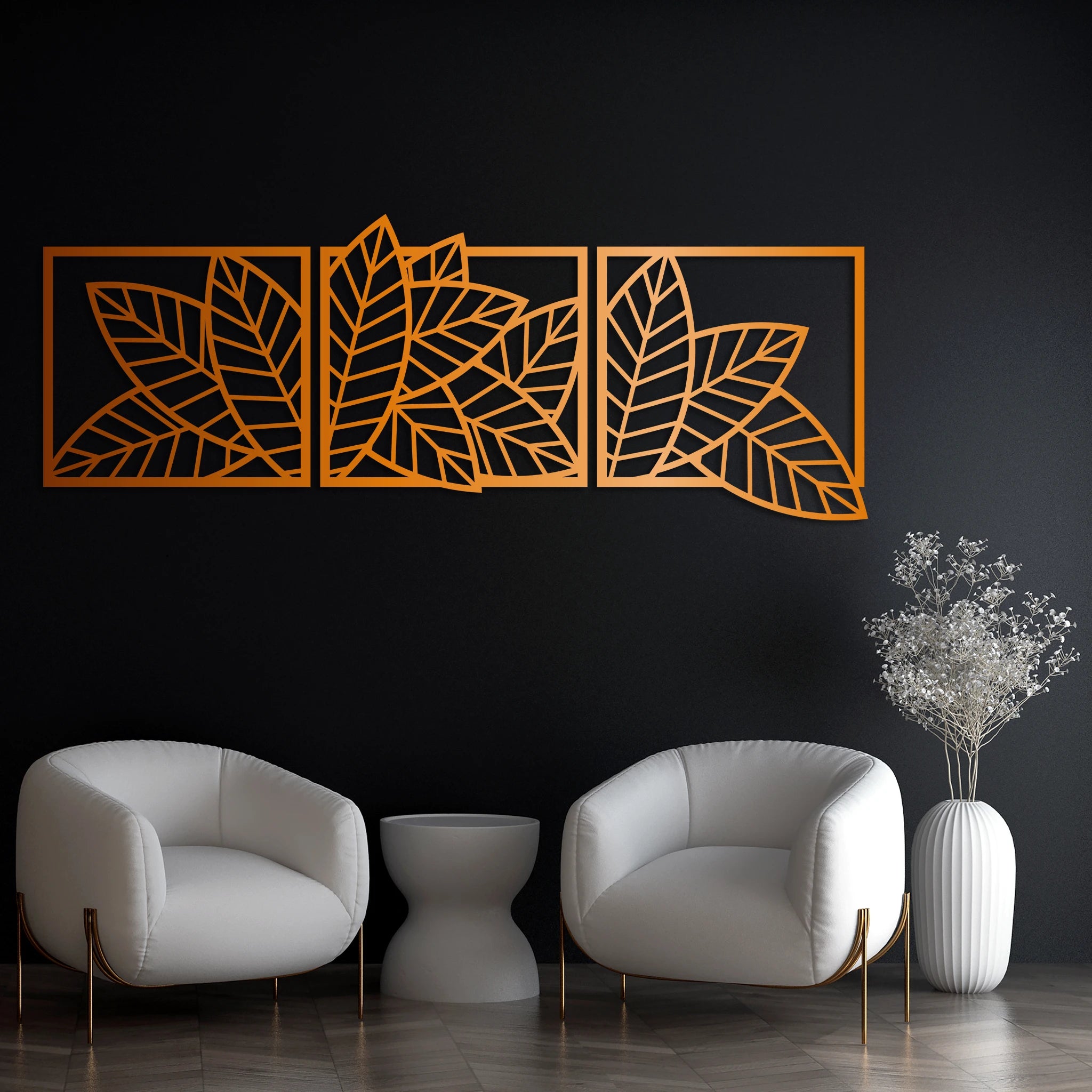 Minimalist Leaf Trio Metal Wall Art Set 57 × 51 cm / Black