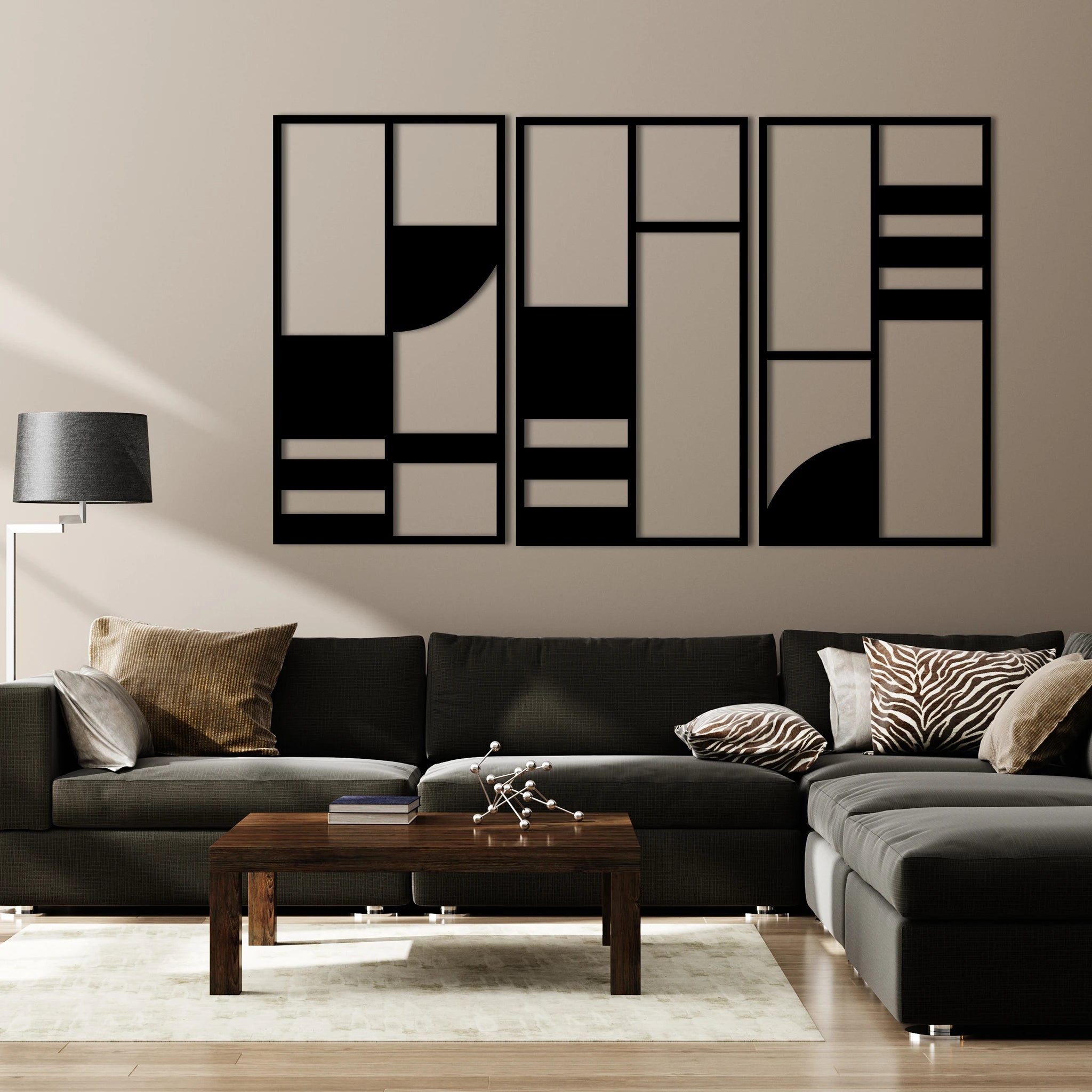 Minimalist Abstract Blocks Metal Wall Art Set 39 × 72 cm / Black