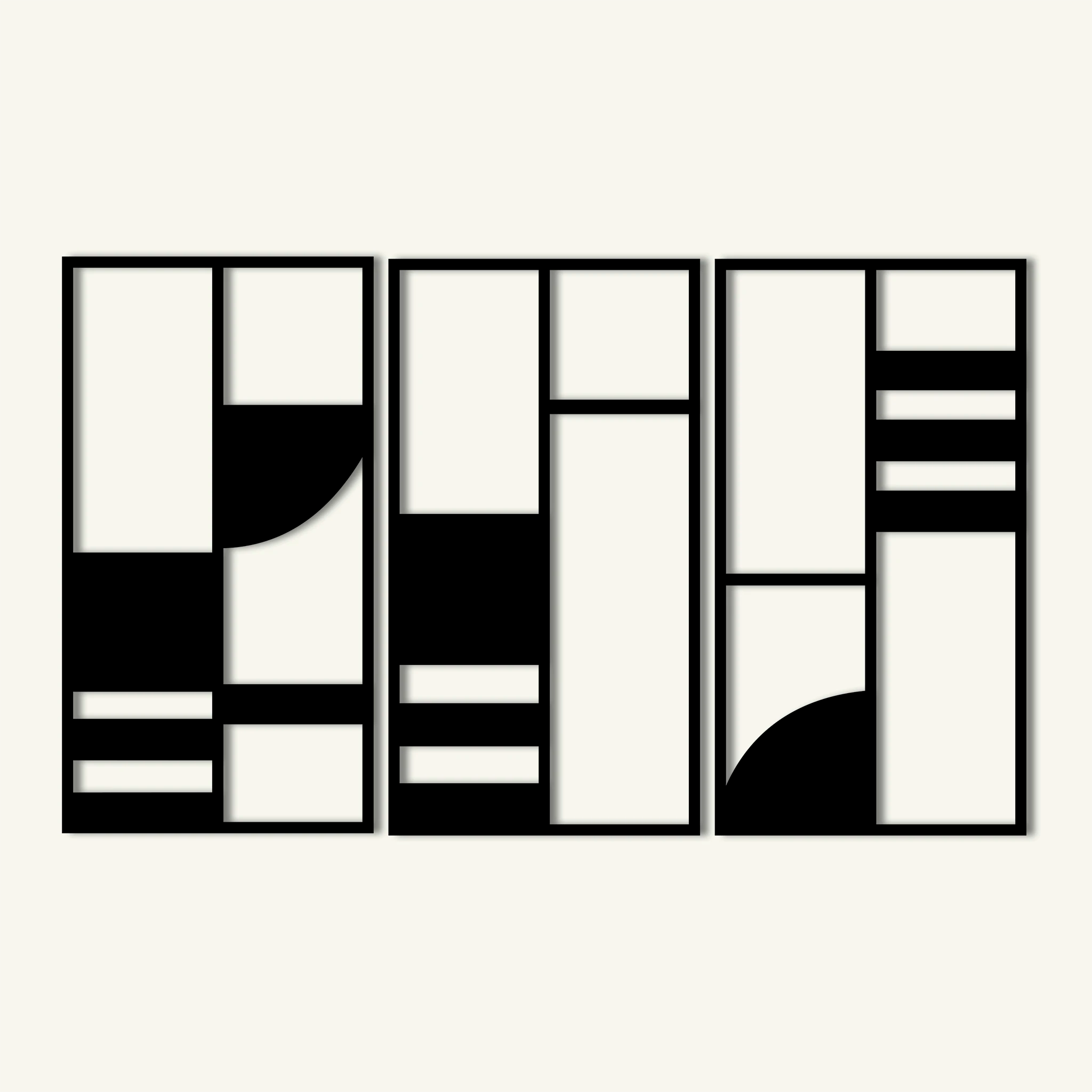 Minimalist Abstract Blocks Metal Wall Art Set 39 × 72 cm / Black