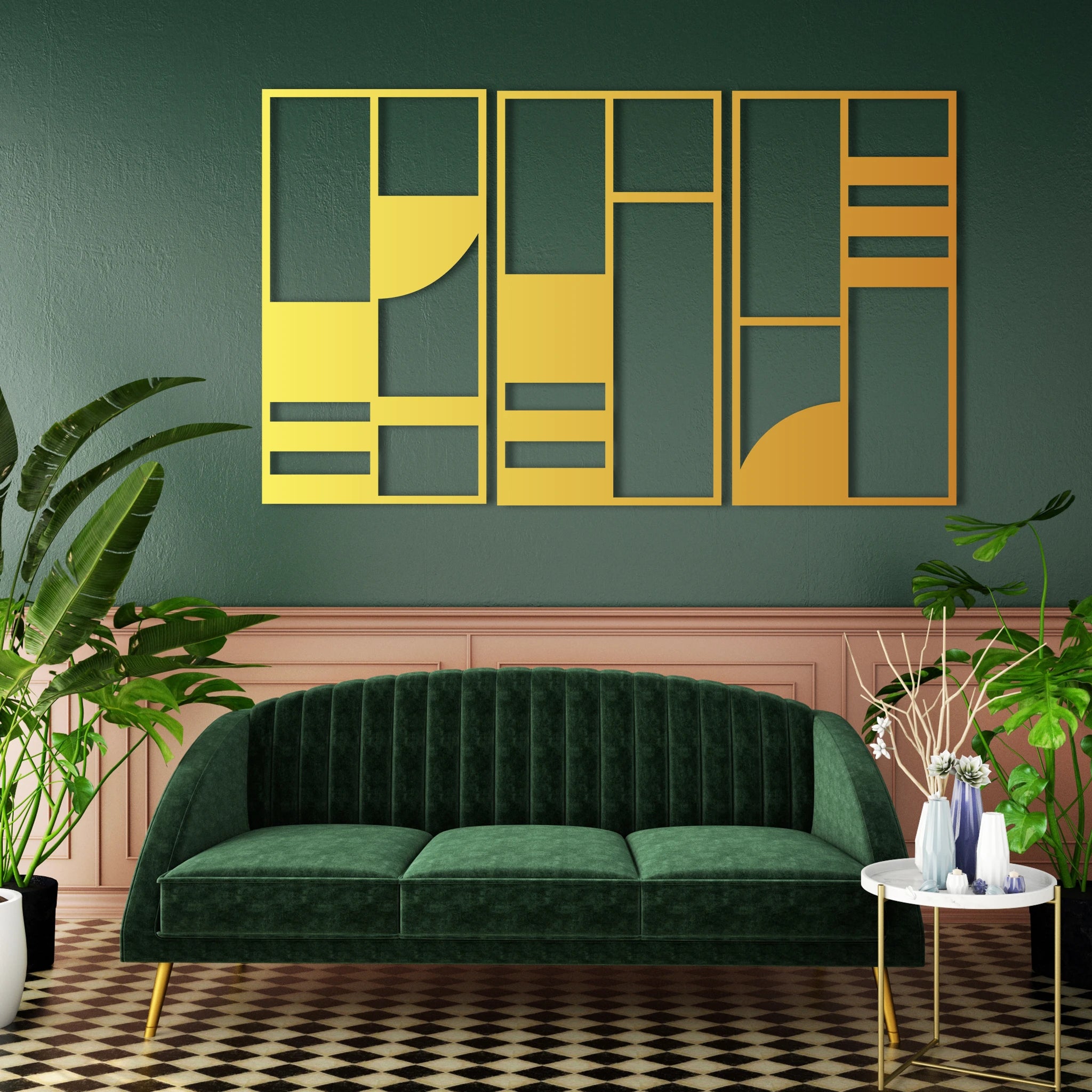 Minimalist Abstract Blocks Metal Wall Art Set 39 × 72 cm / Black