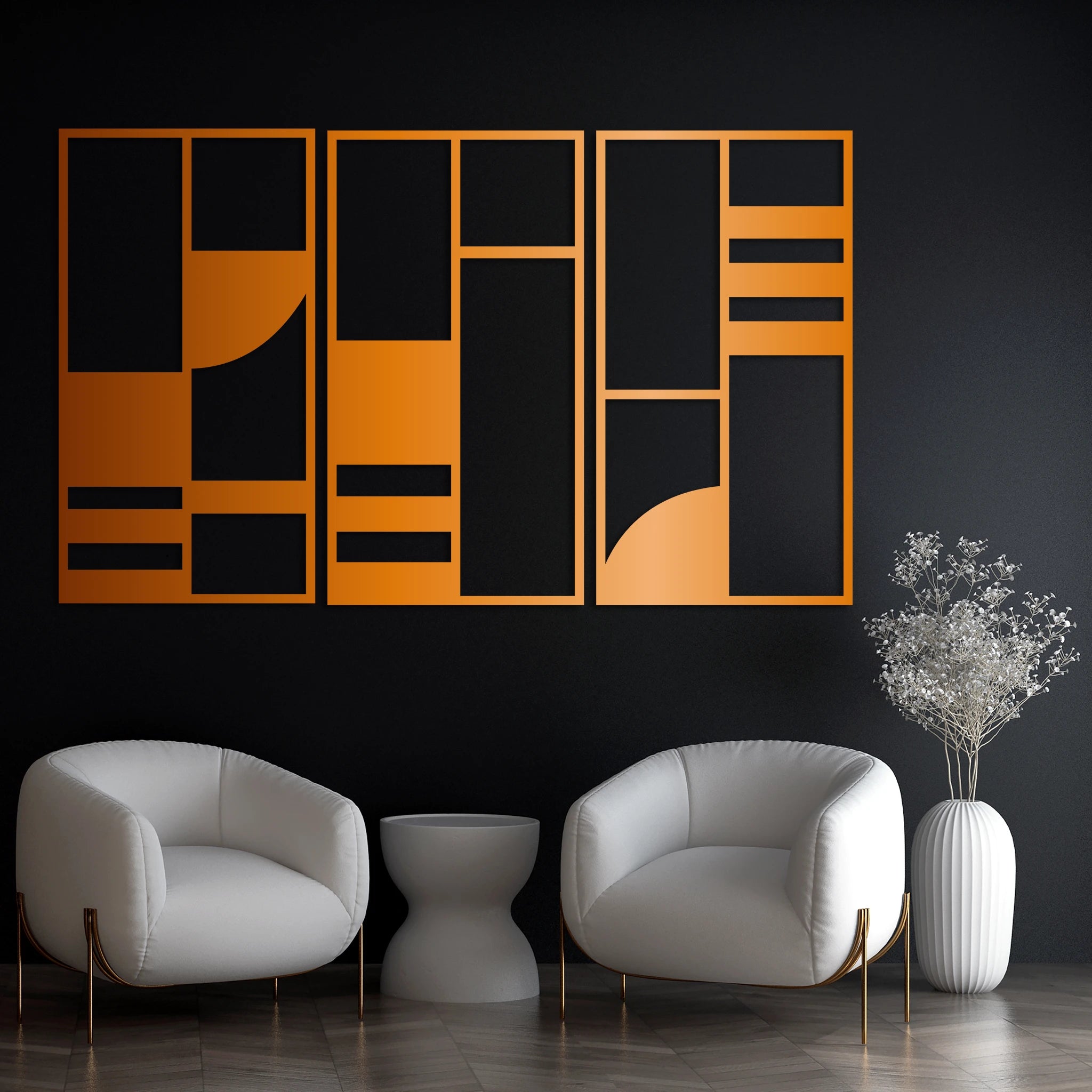 Minimalist Abstract Blocks Metal Wall Art Set 39 × 72 cm / Black