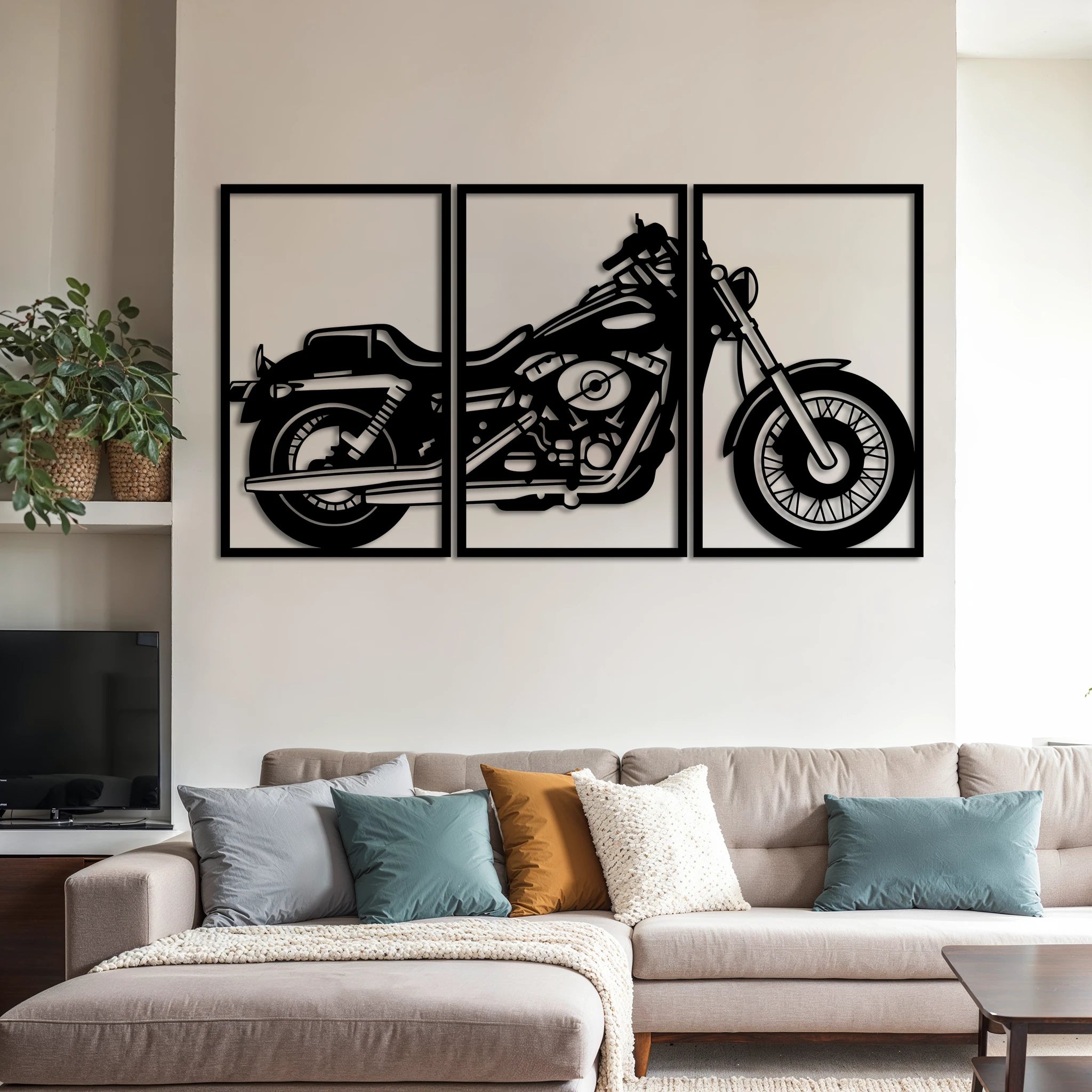 Vintage Motorcycle Metal Wall Art Set 66 × 41 cm / Black