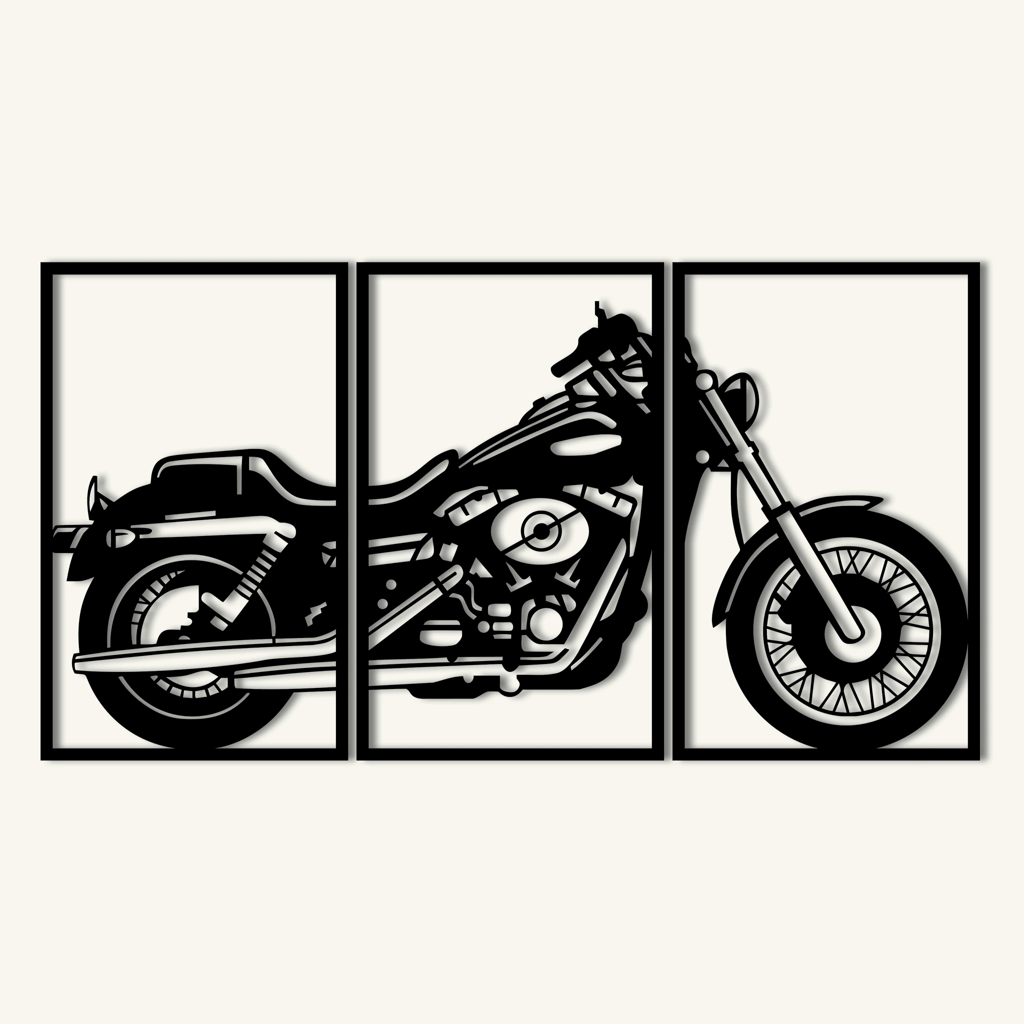 Vintage Motorcycle Metal Wall Art Set 66 × 41 cm / Black