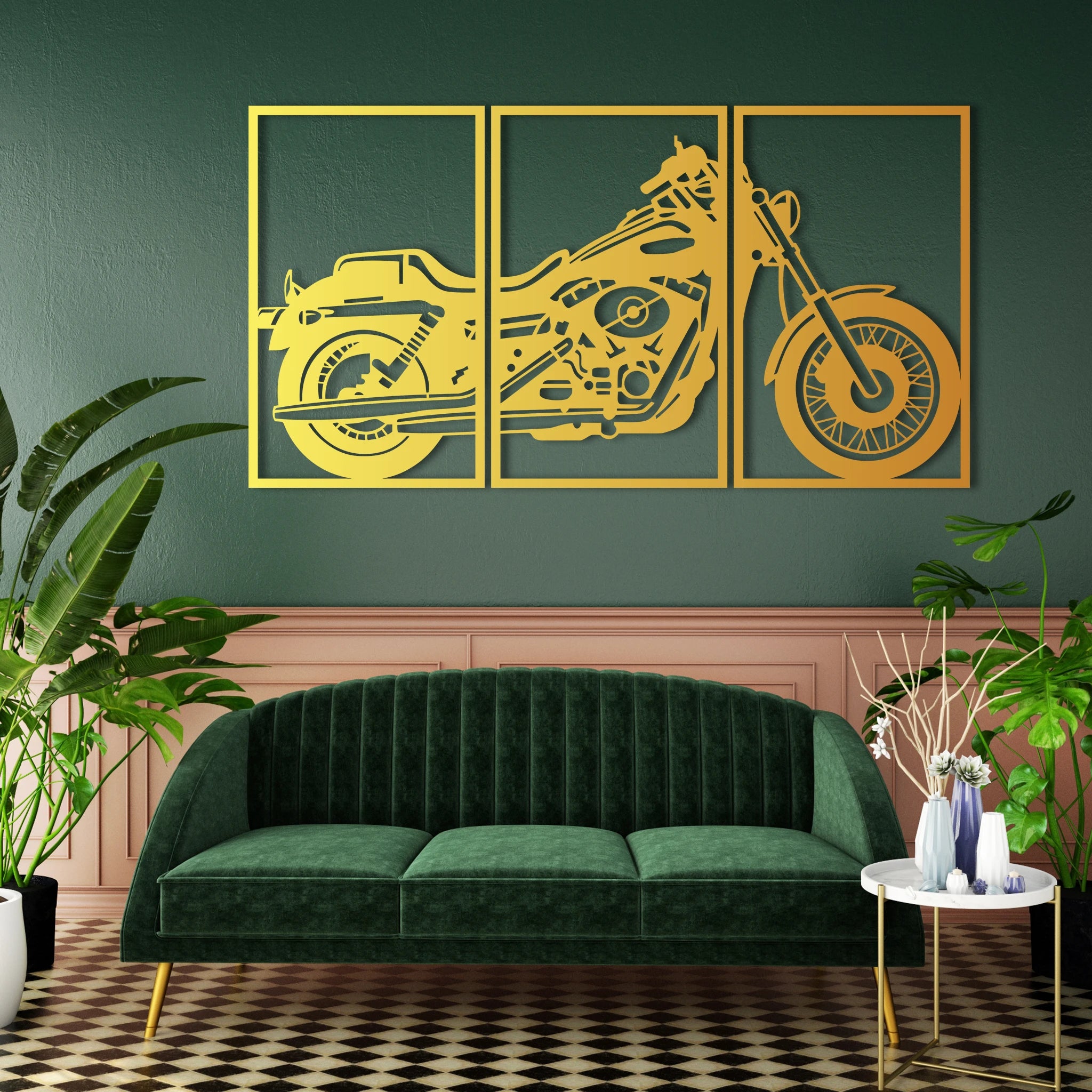 Vintage Motorcycle Metal Wall Art Set 66 × 41 cm / Black