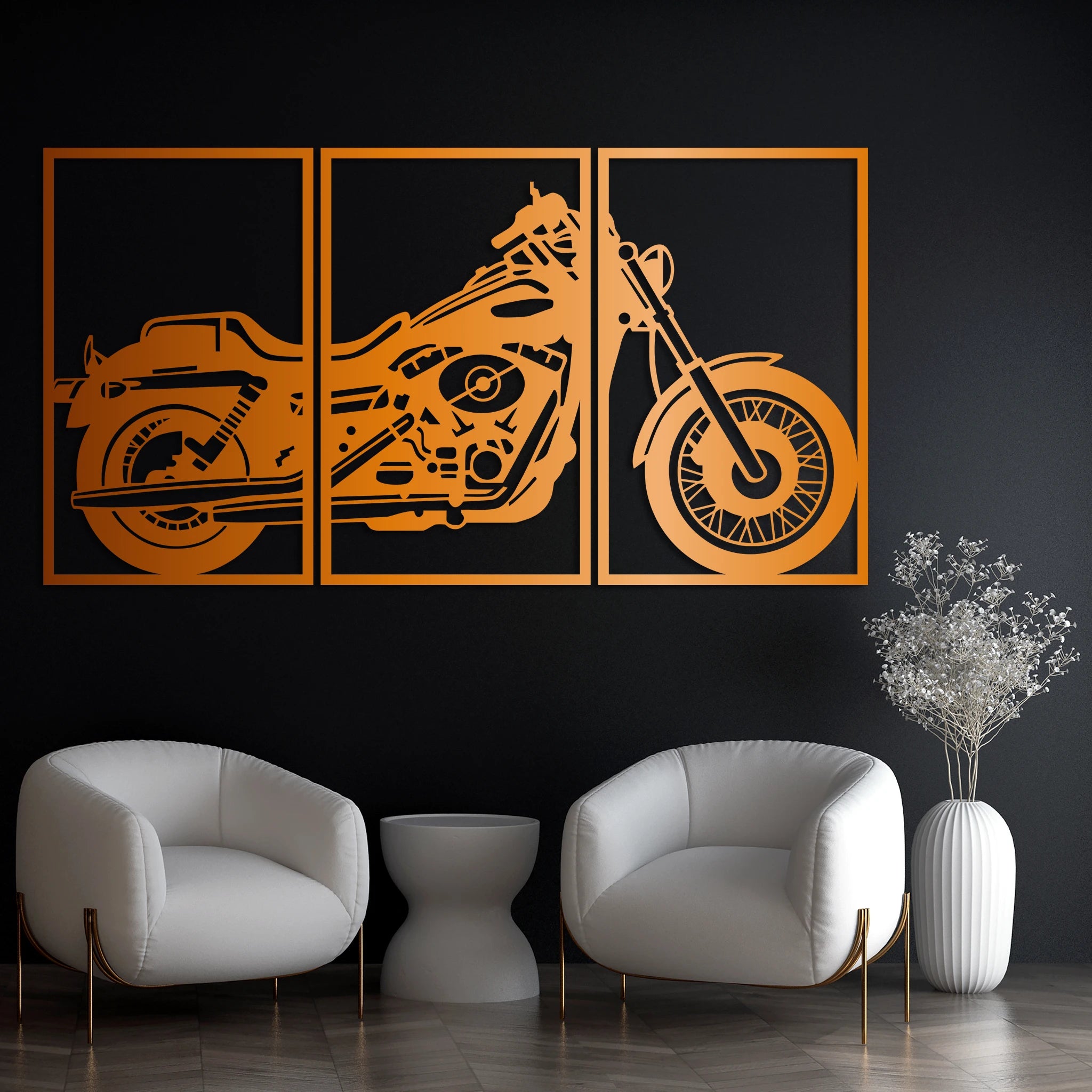 Vintage Motorcycle Metal Wall Art Set 66 × 41 cm / Black