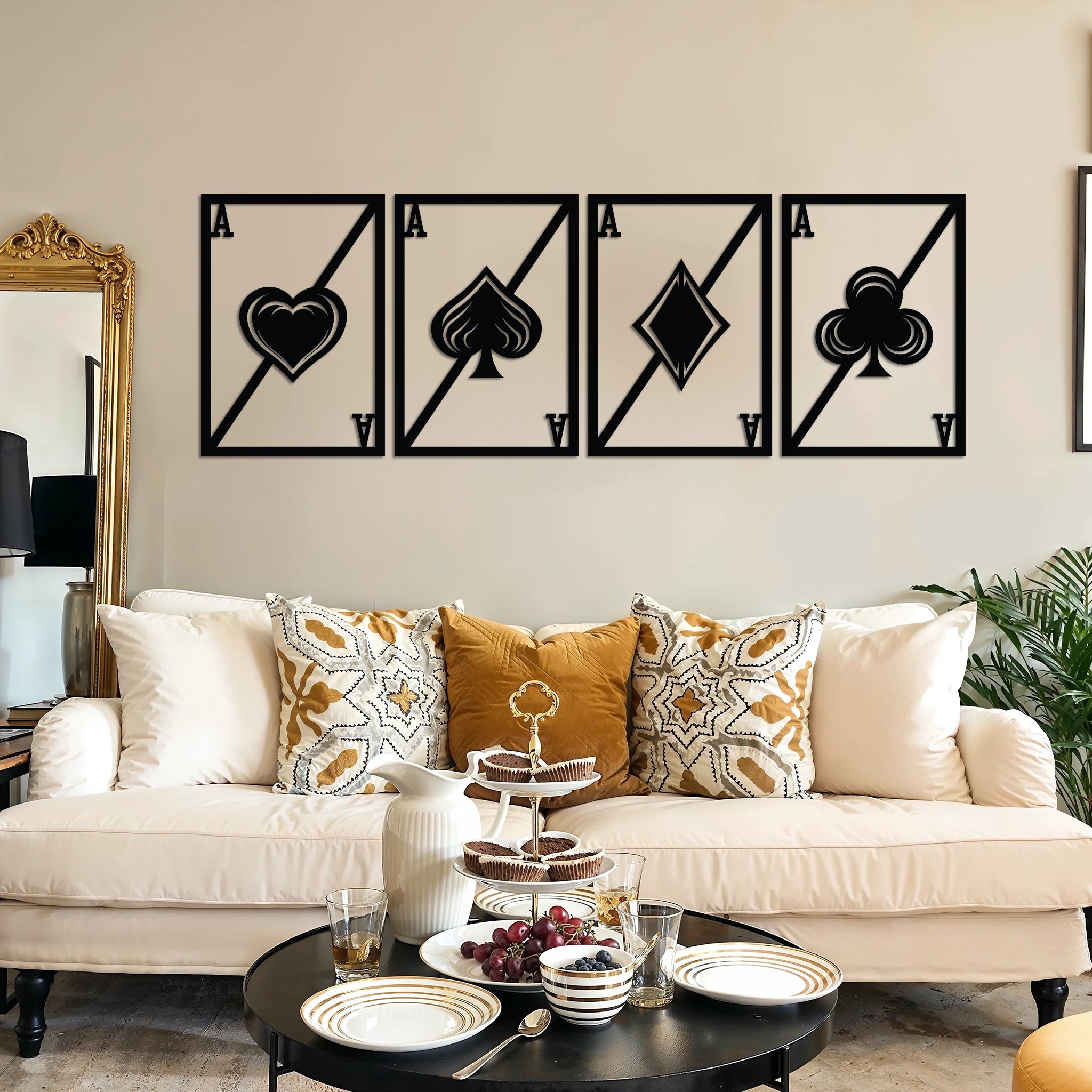 Minimalist Playing Card Metal Wall Art Set 41 × 58 cm / Black