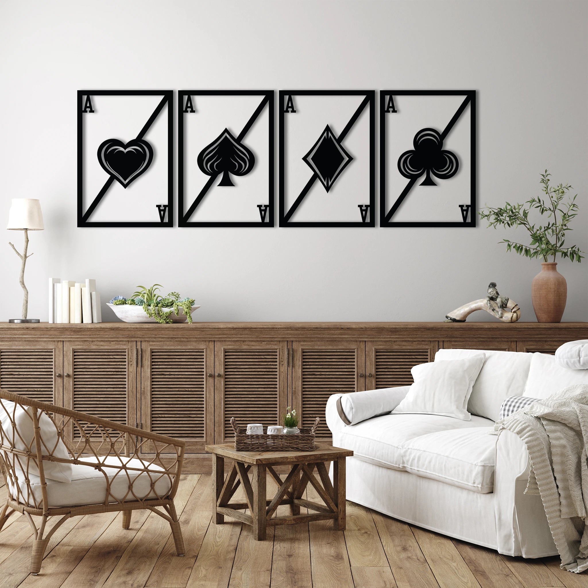 Minimalist Playing Card Metal Wall Art Set 41 × 58 cm / Black