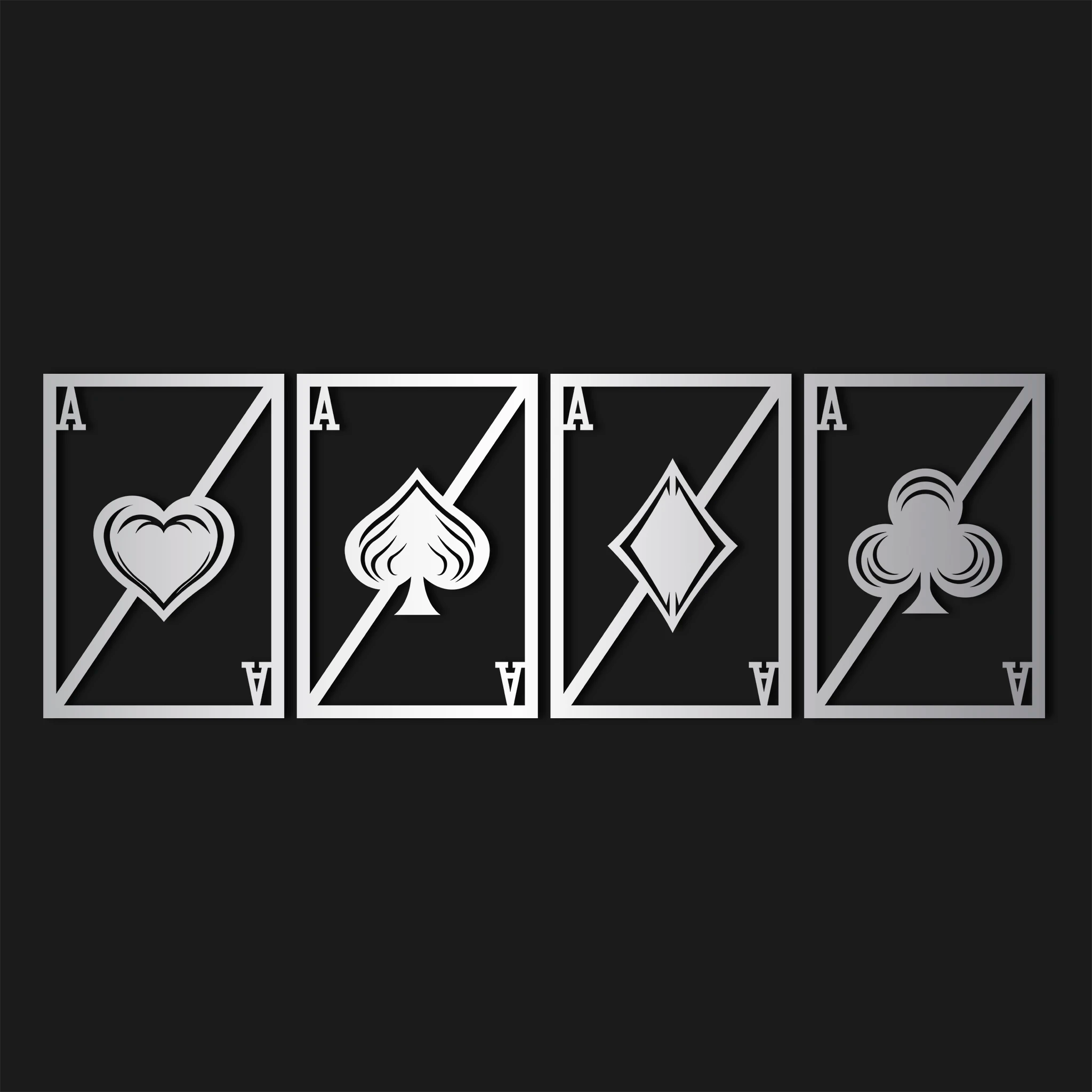 Minimalist Playing Card Metal Wall Art Set 41 × 58 cm / Black