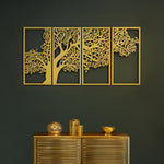 Metal Tree of Surahs (4 Quls) Islamic Metal Art Set of 4 32 x 69cm / Gold