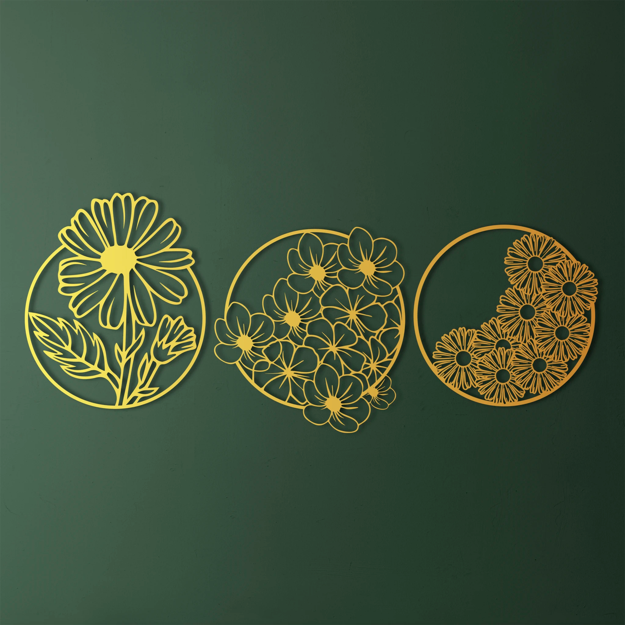 Whimsical Floral Circle Metal Wall Art Set 40 × 40 cm / Black