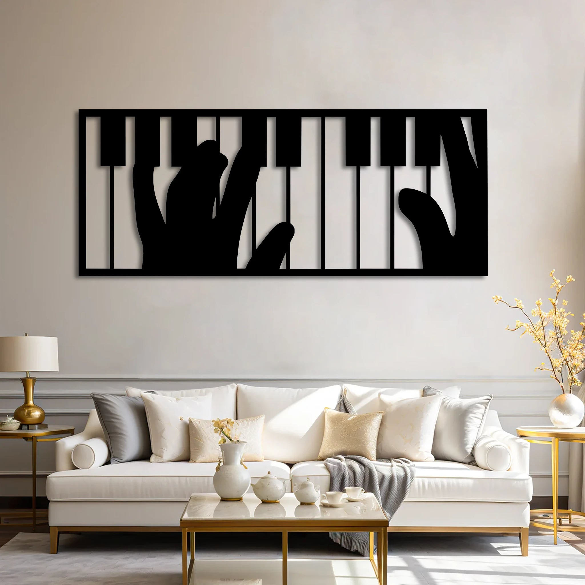 Modern Piano Keys Metal Wall Art 85 × 35 cm / Black