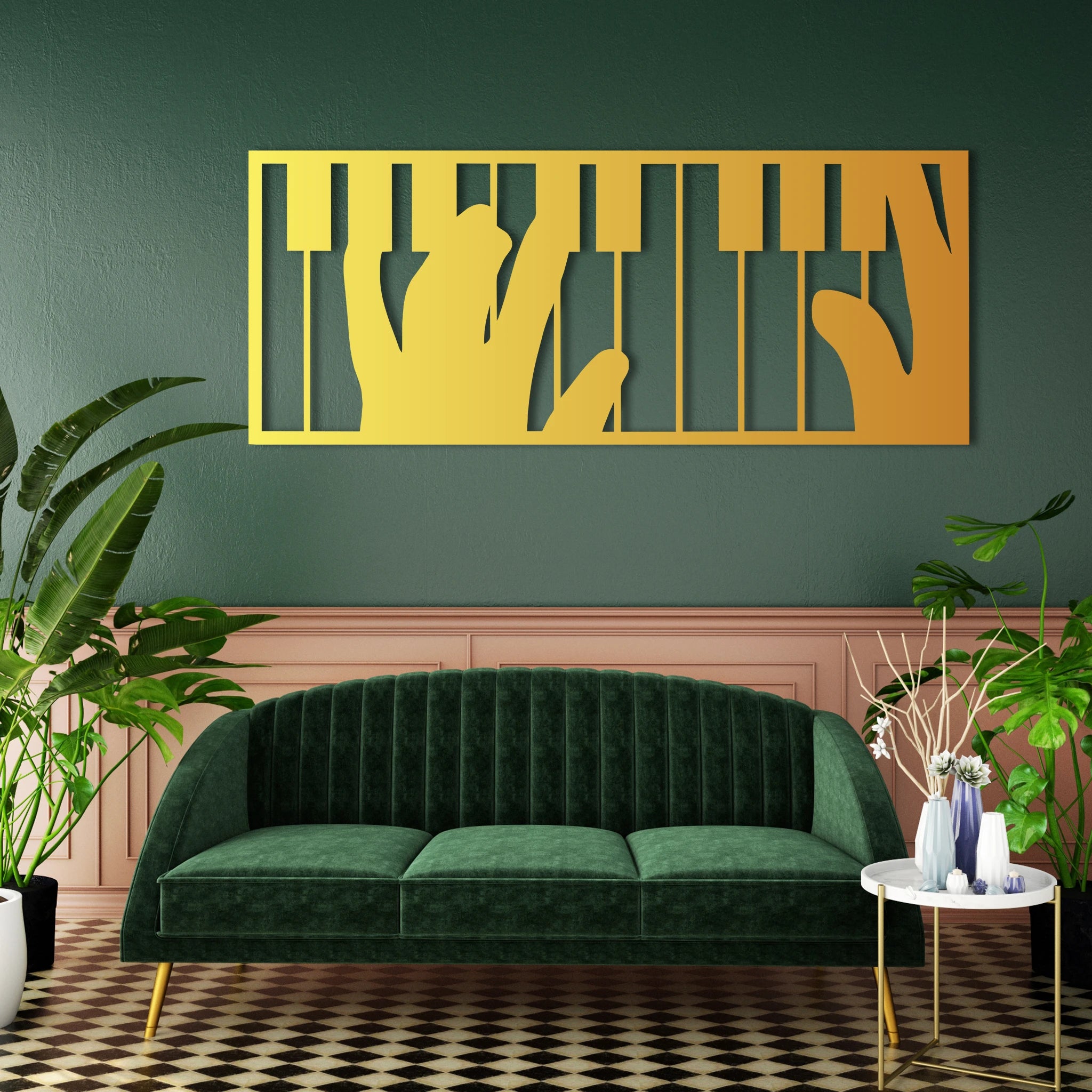 Modern Piano Keys Metal Wall Art 85 × 35 cm / Black