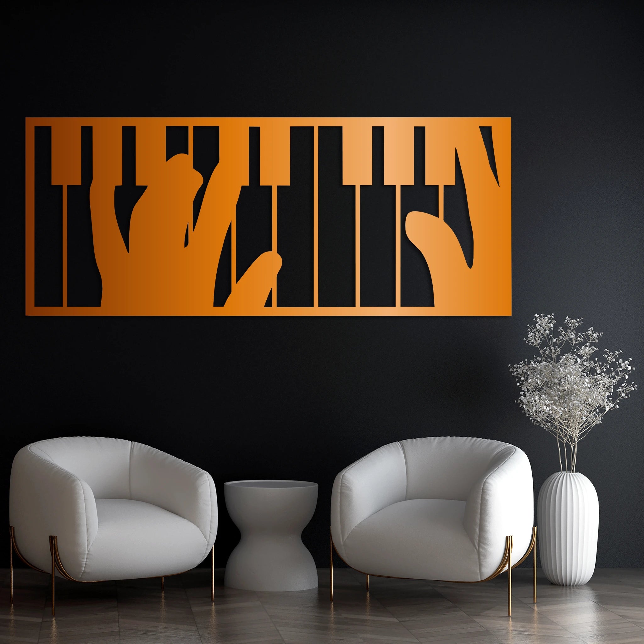 Modern Piano Keys Metal Wall Art 85 × 35 cm / Black