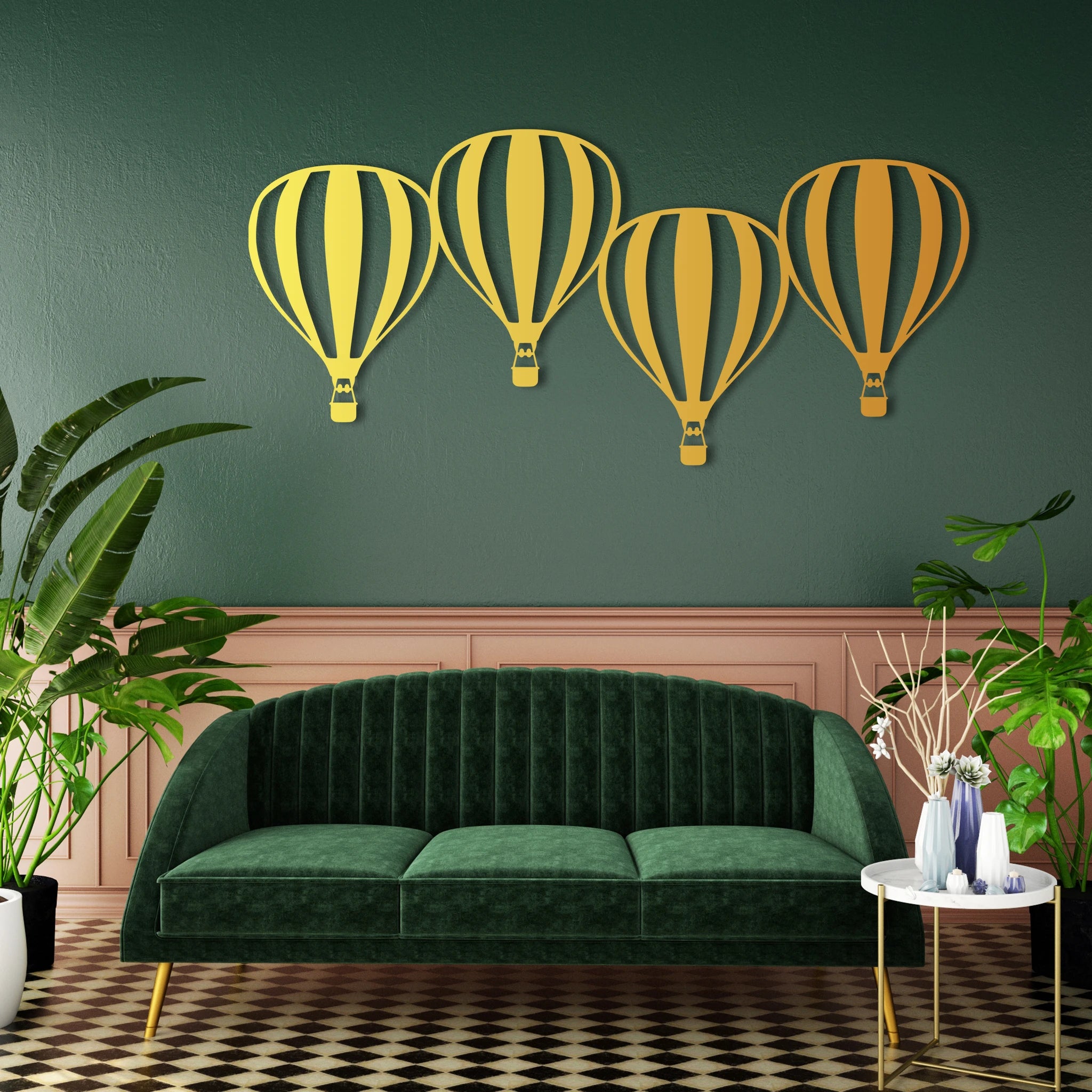 Playful Hot Air Balloon Metal Wall Art 80 × 37 cm / Black