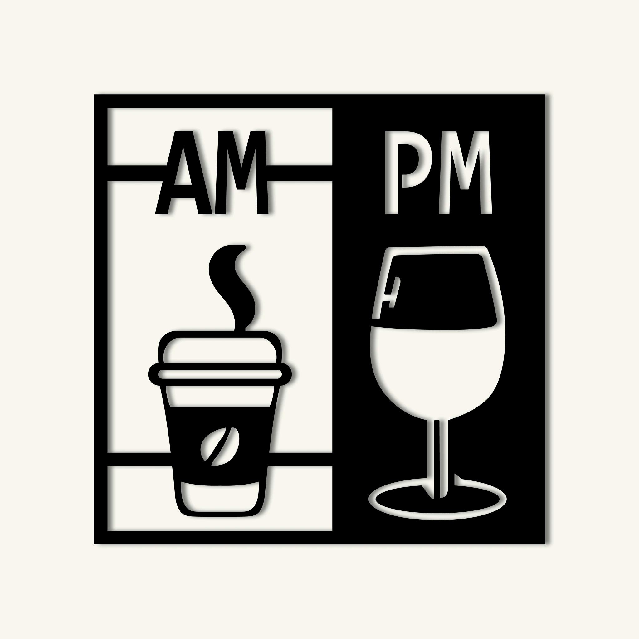 Modern Coffee and Wine Metal Wall Art 62 × 62 cm / Black