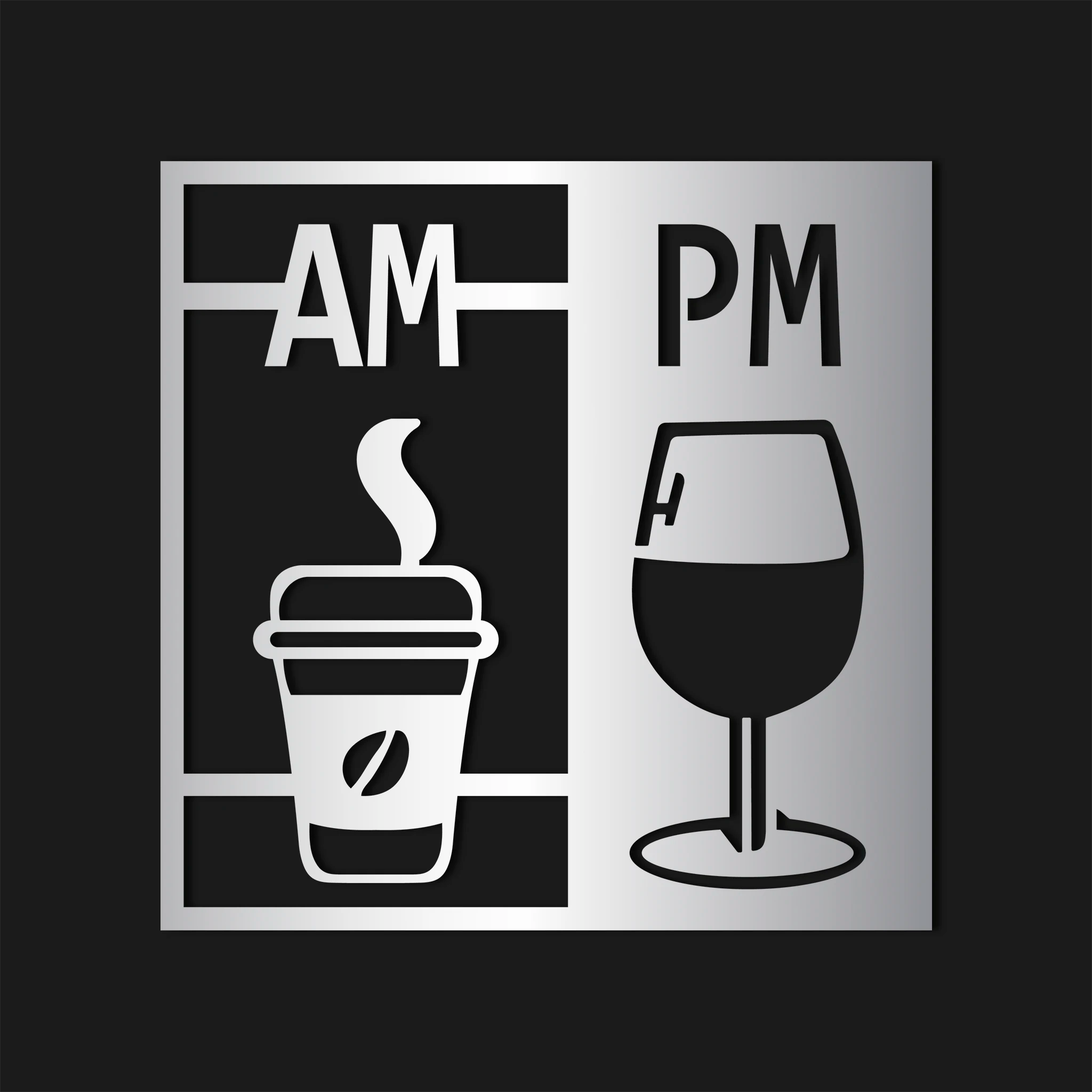 Modern Coffee and Wine Metal Wall Art 62 × 62 cm / Black