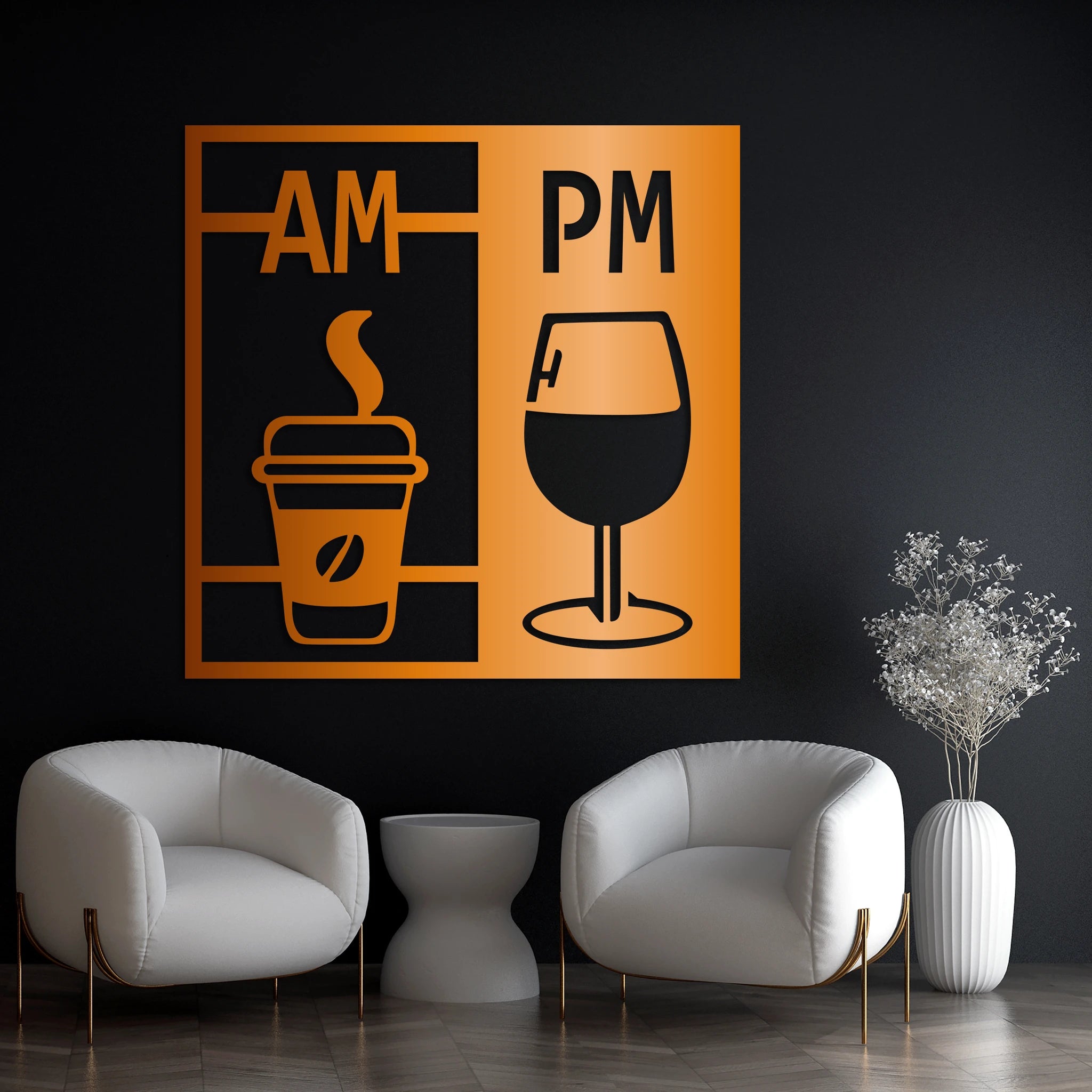 Modern Coffee and Wine Metal Wall Art 62 × 62 cm / Black