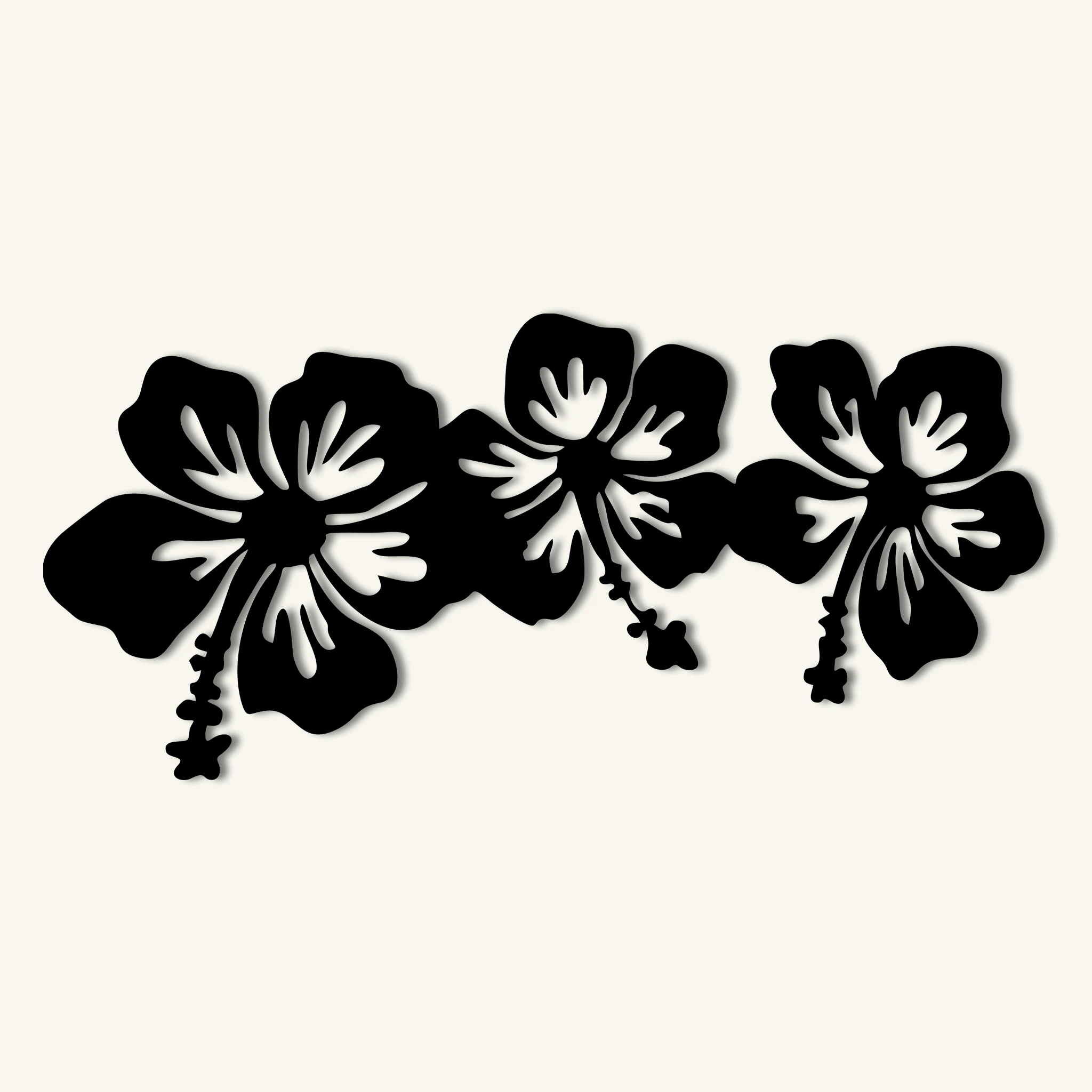 Elegant Hibiscus Floral Metal Wall Art Set 85 × 40 cm / Black
