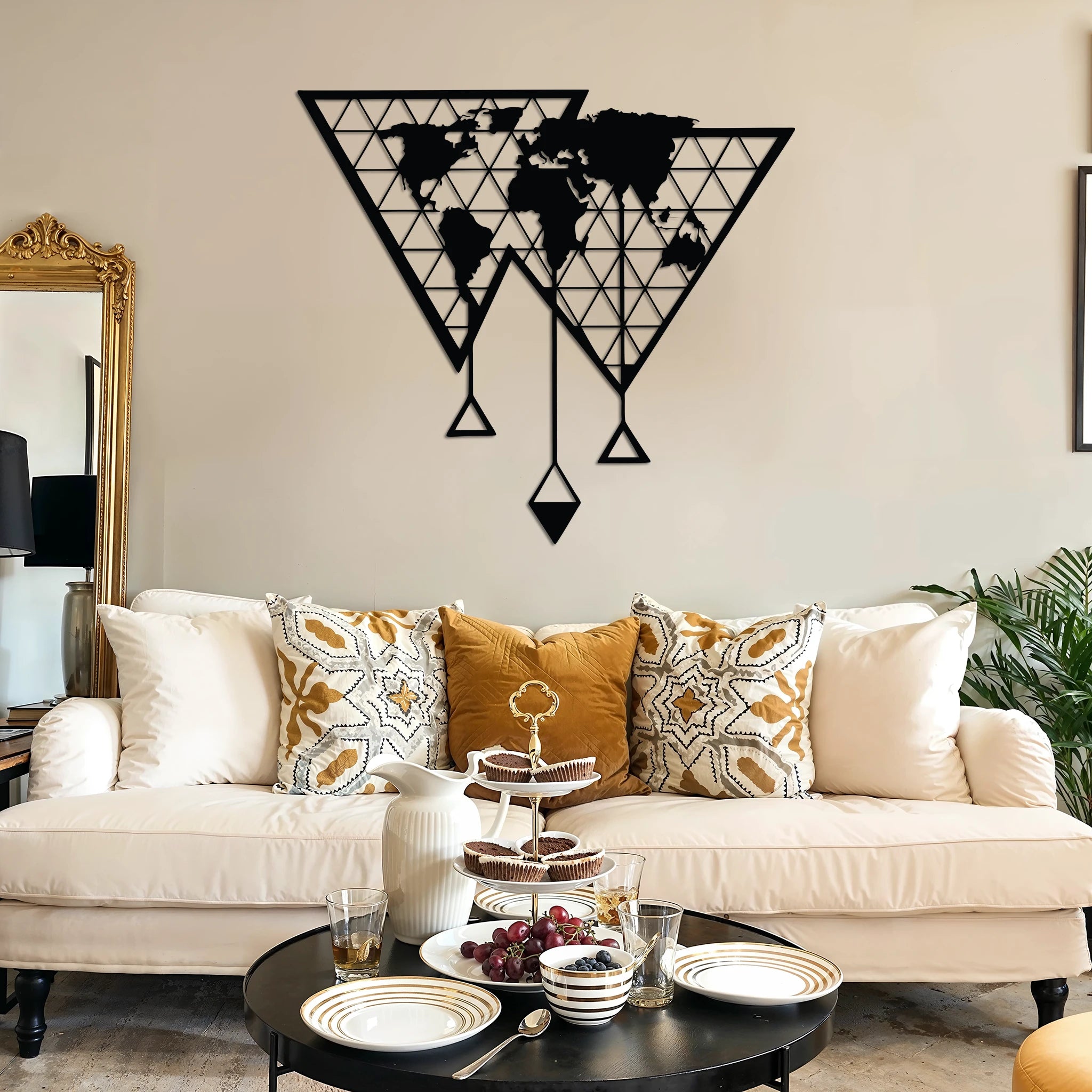 Minimalist World Map Metal Wall Art 66 × 60 cm / Black