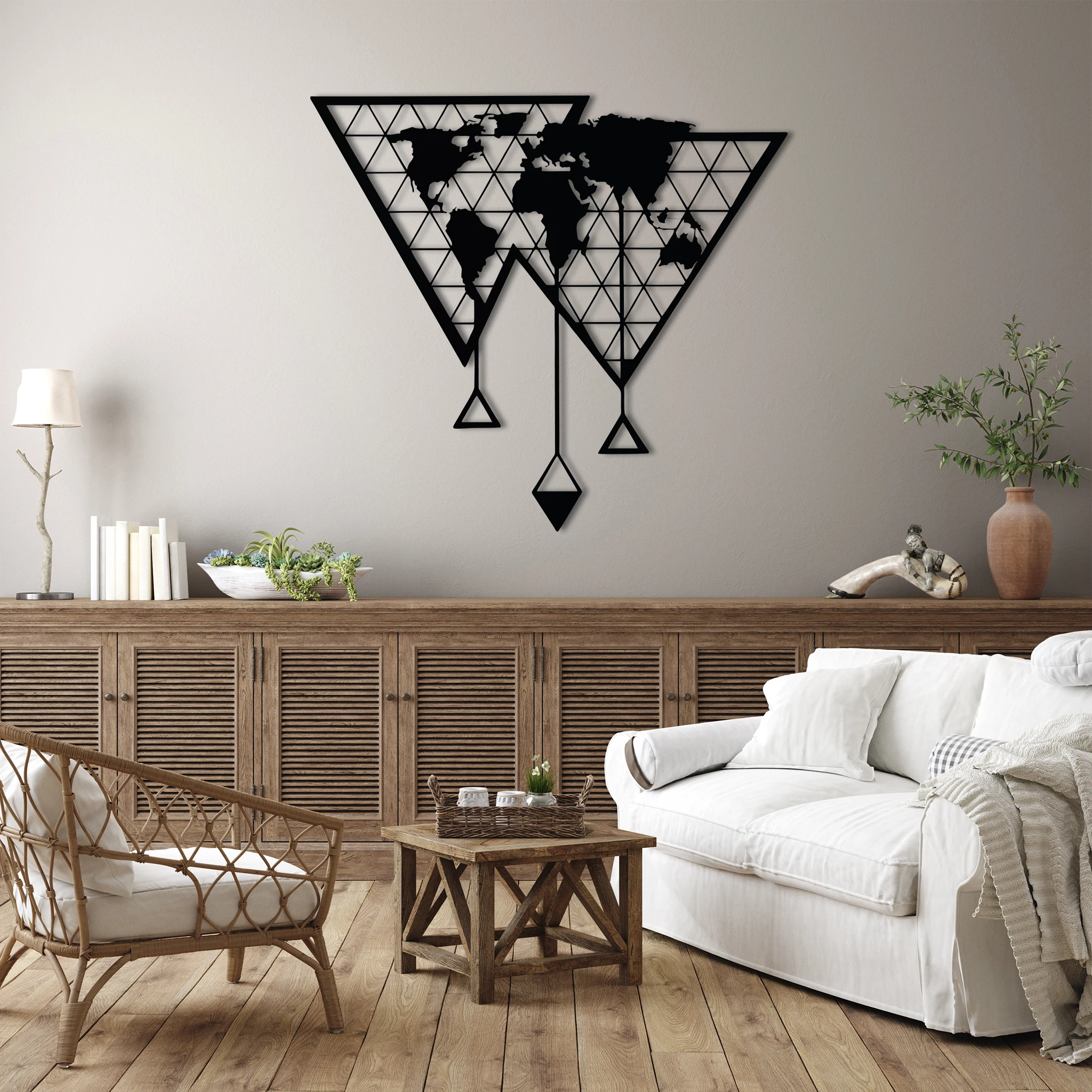 Minimalist World Map Metal Wall Art 66 × 60 cm / Black