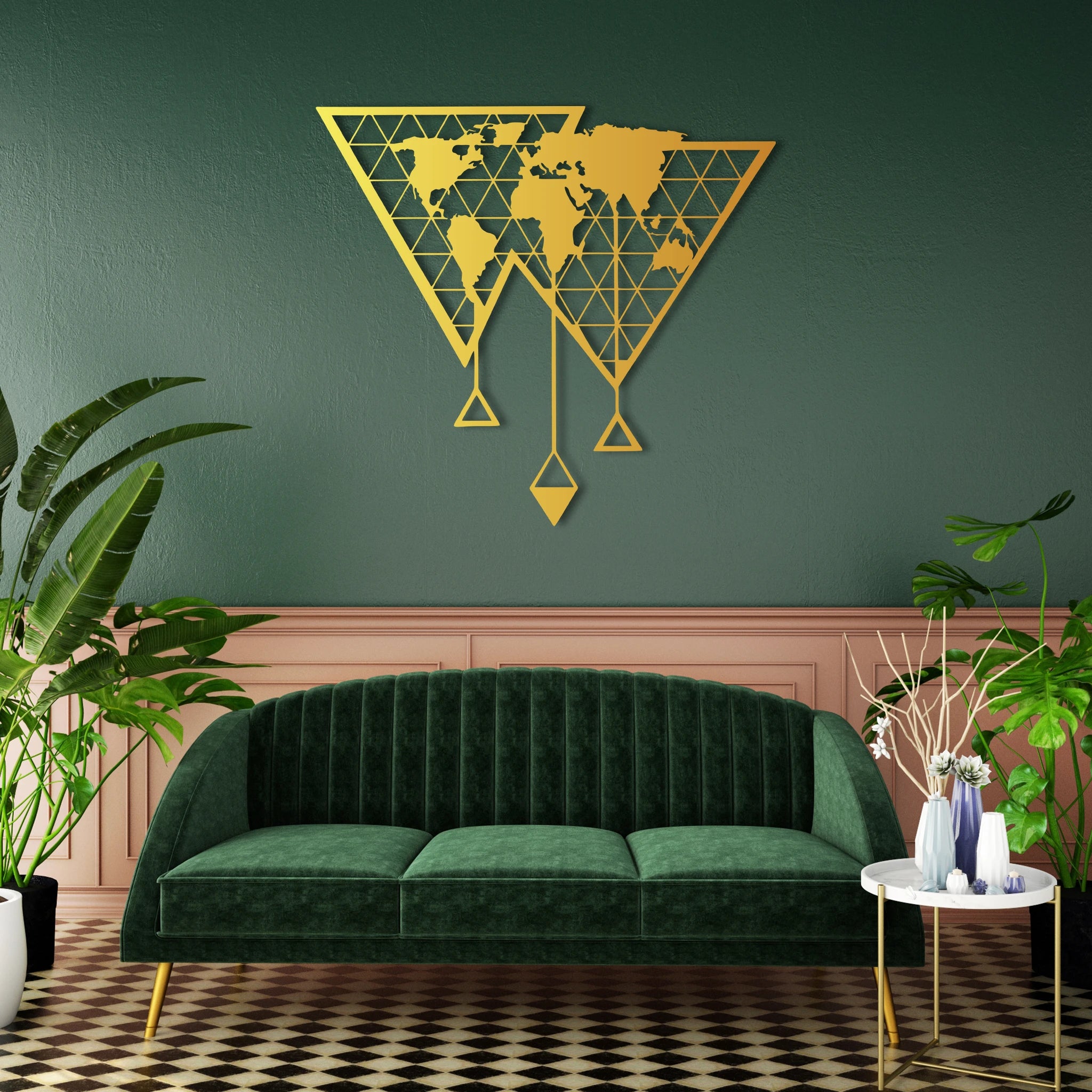 Minimalist World Map Metal Wall Art 66 × 60 cm / Black