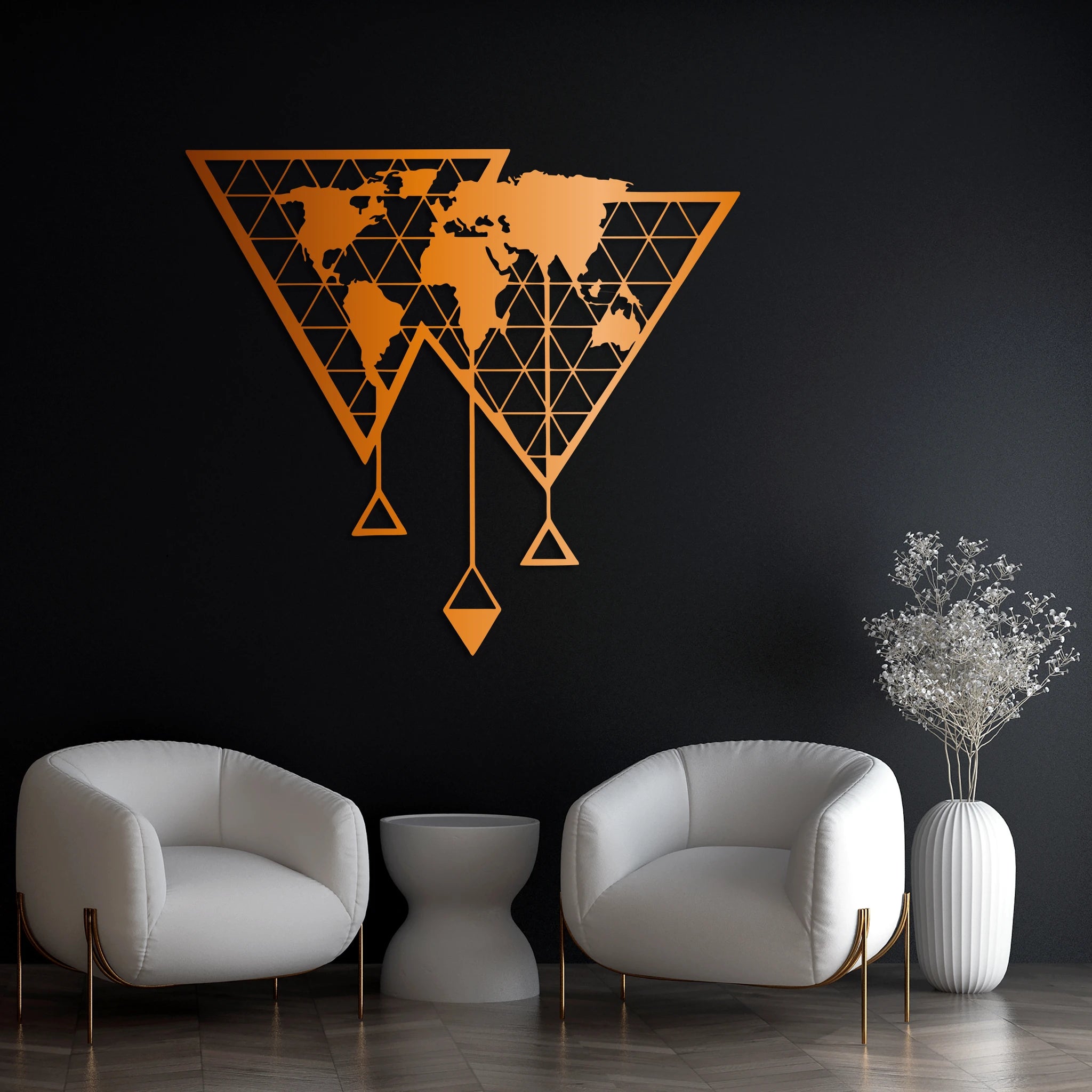 Minimalist World Map Metal Wall Art 66 × 60 cm / Black