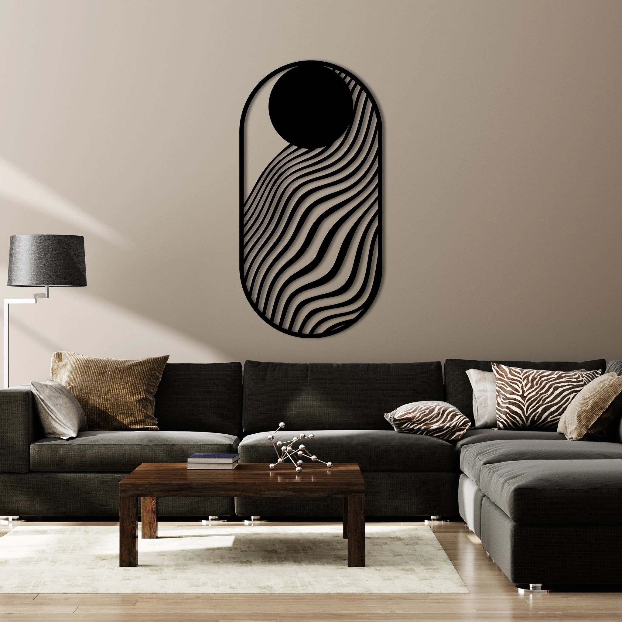 Modern Abstract Wave Metal Wall Art 39 × 75 cm / Black