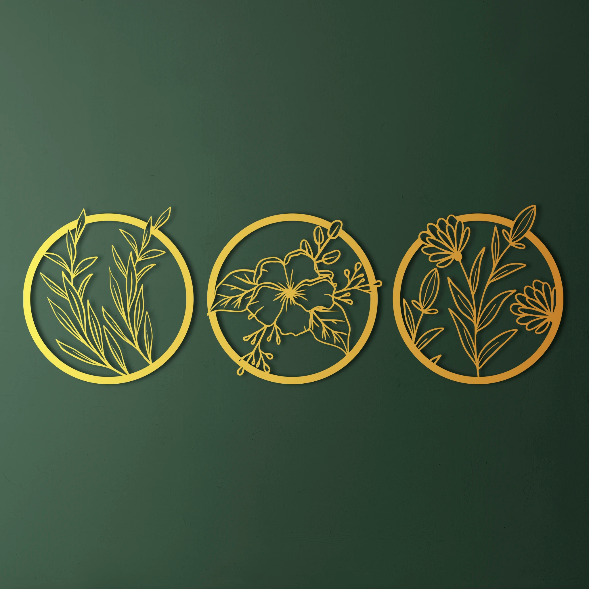 Delicate Botanical Circle Metal Wall Art Set 60 × 60 cm / Black