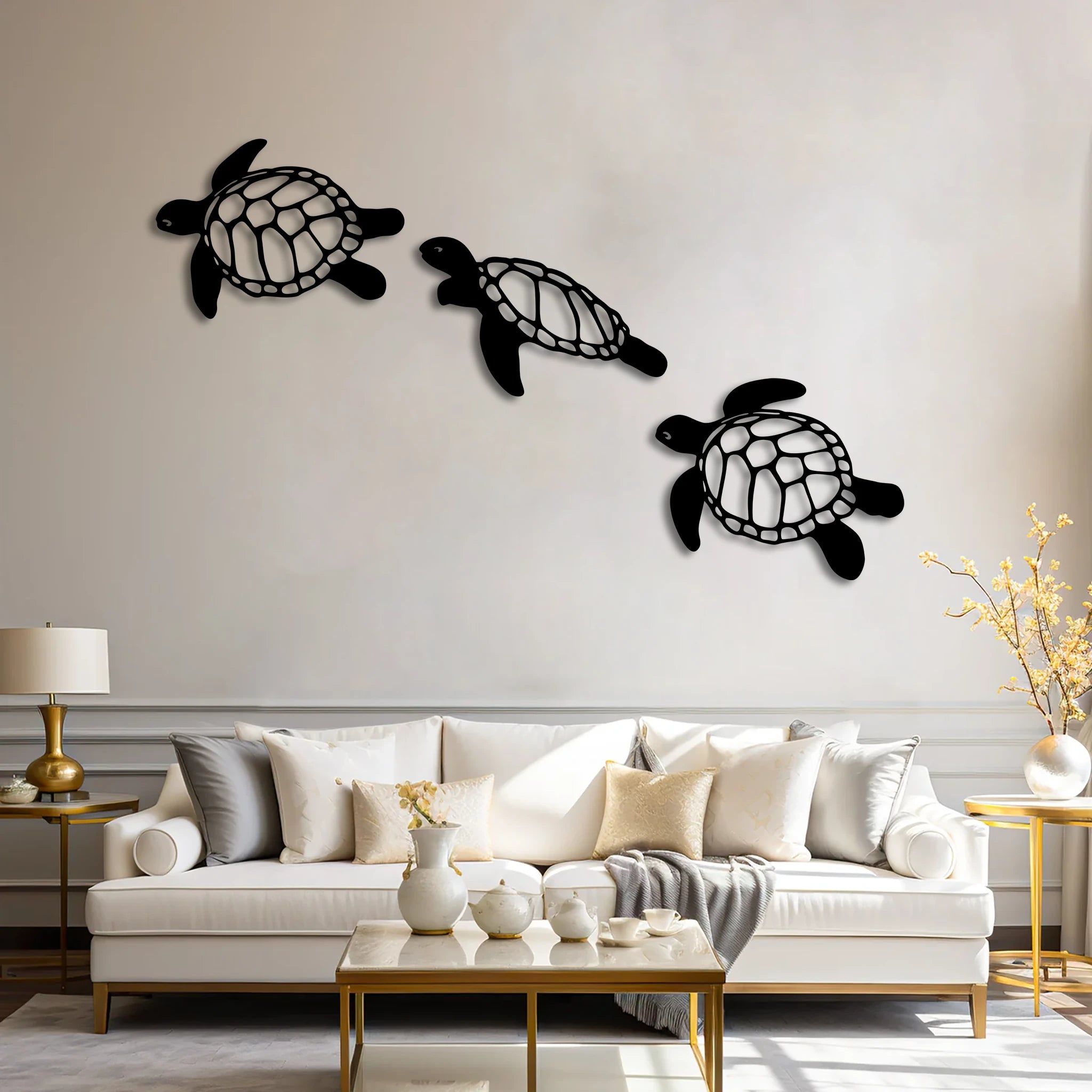 Modern Sea Turtle Metal Wall Art Set 60 × 50 cm / Black