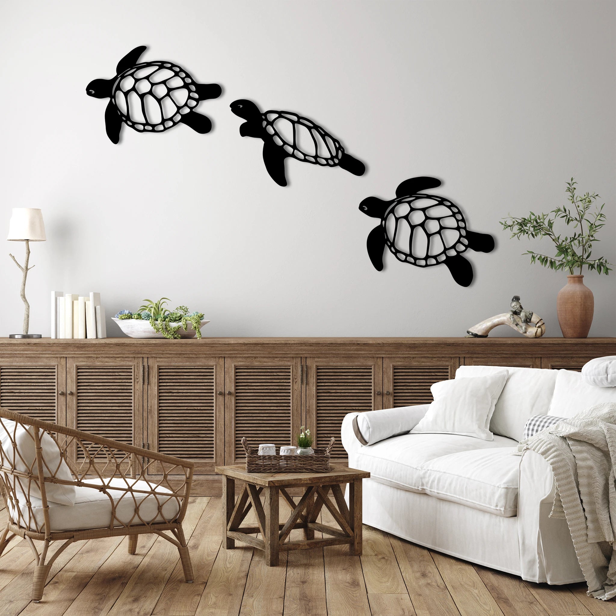 Modern Sea Turtle Metal Wall Art Set 60 × 50 cm / Black
