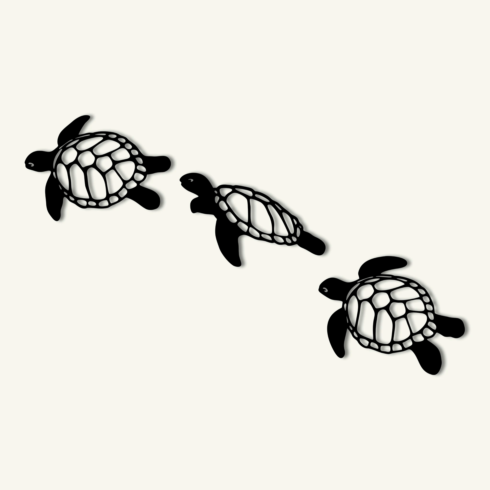 Modern Sea Turtle Metal Wall Art Set 60 × 50 cm / Black