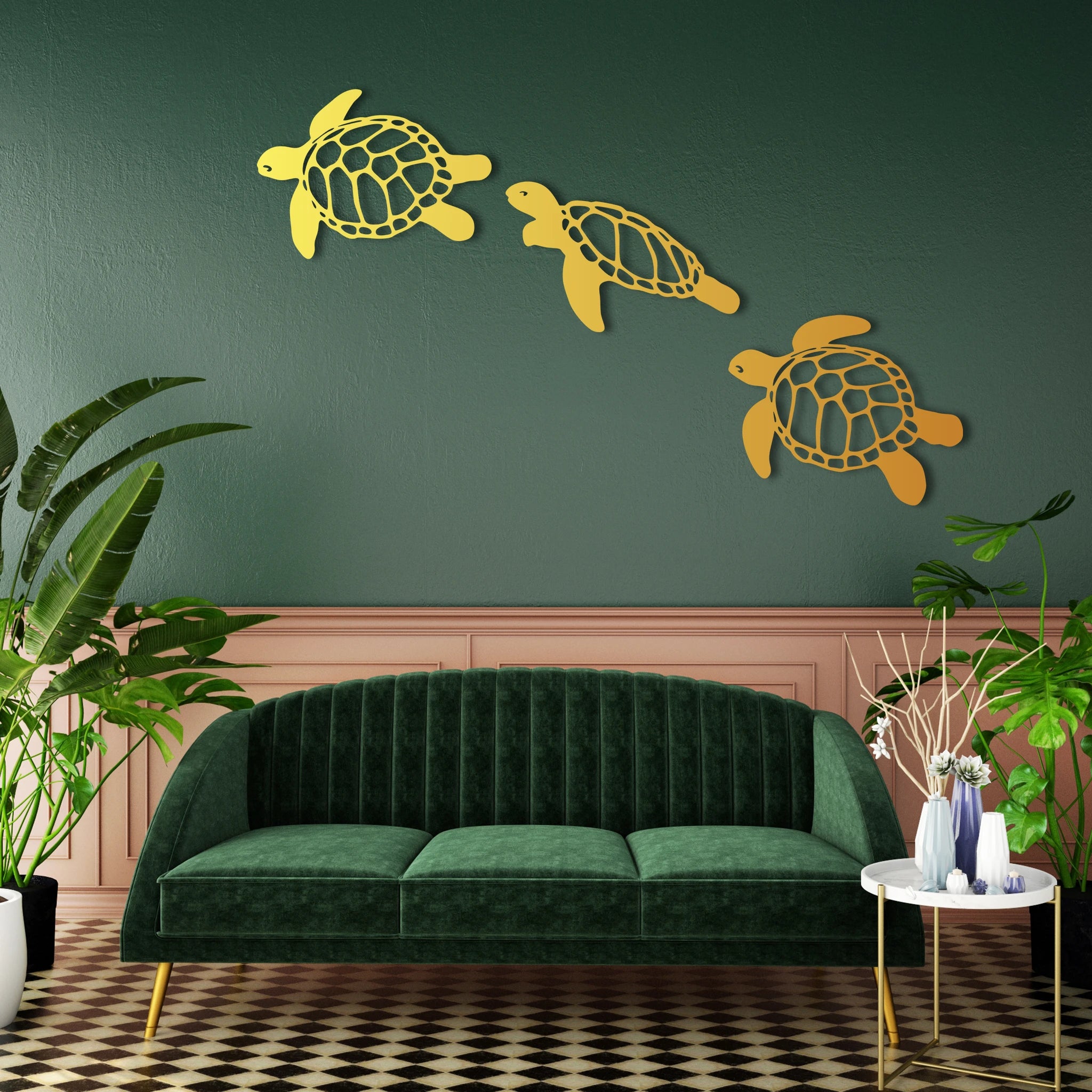 Modern Sea Turtle Metal Wall Art Set 60 × 50 cm / Black
