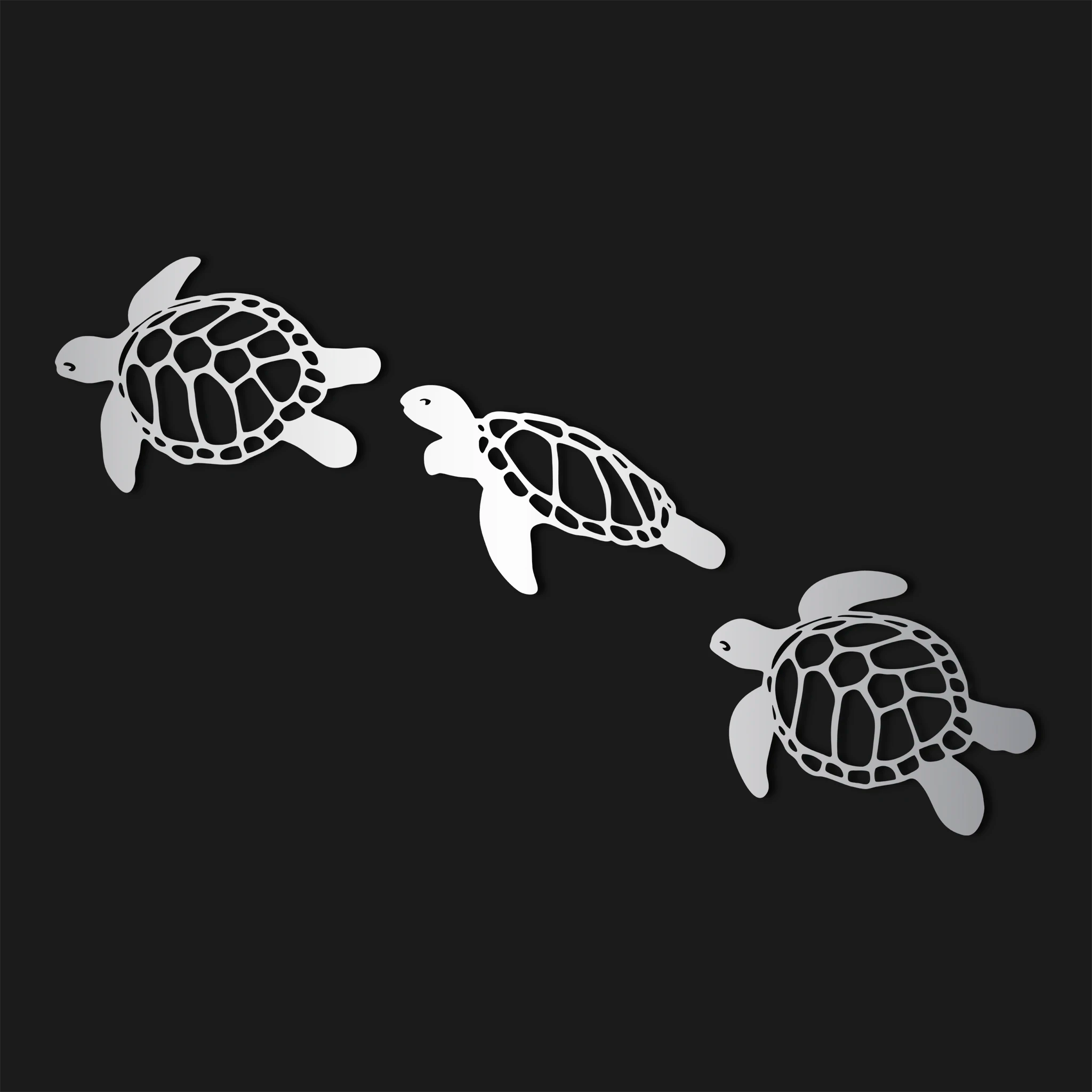 Modern Sea Turtle Metal Wall Art Set 60 × 50 cm / Black