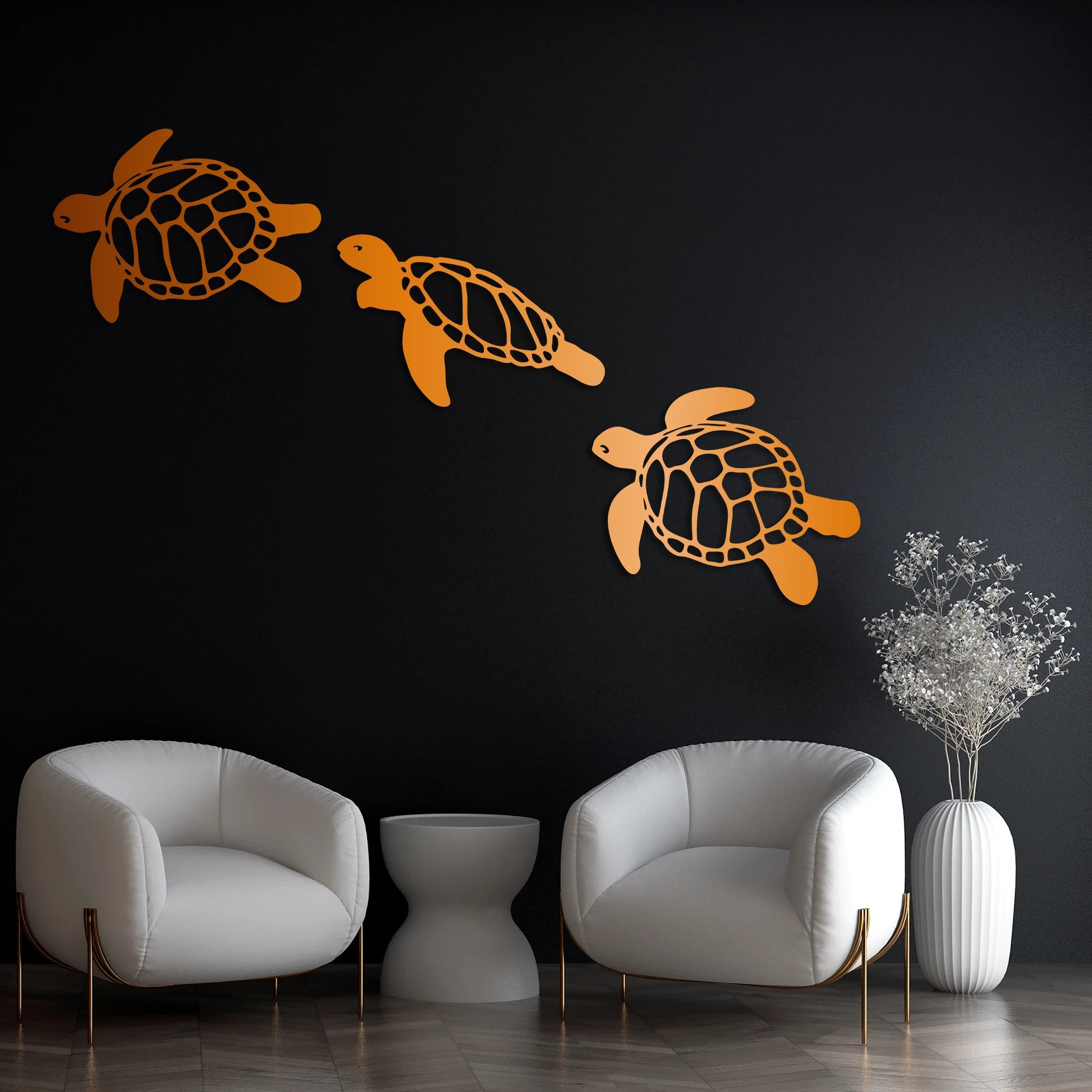 Modern Sea Turtle Metal Wall Art Set 60 × 50 cm / Black