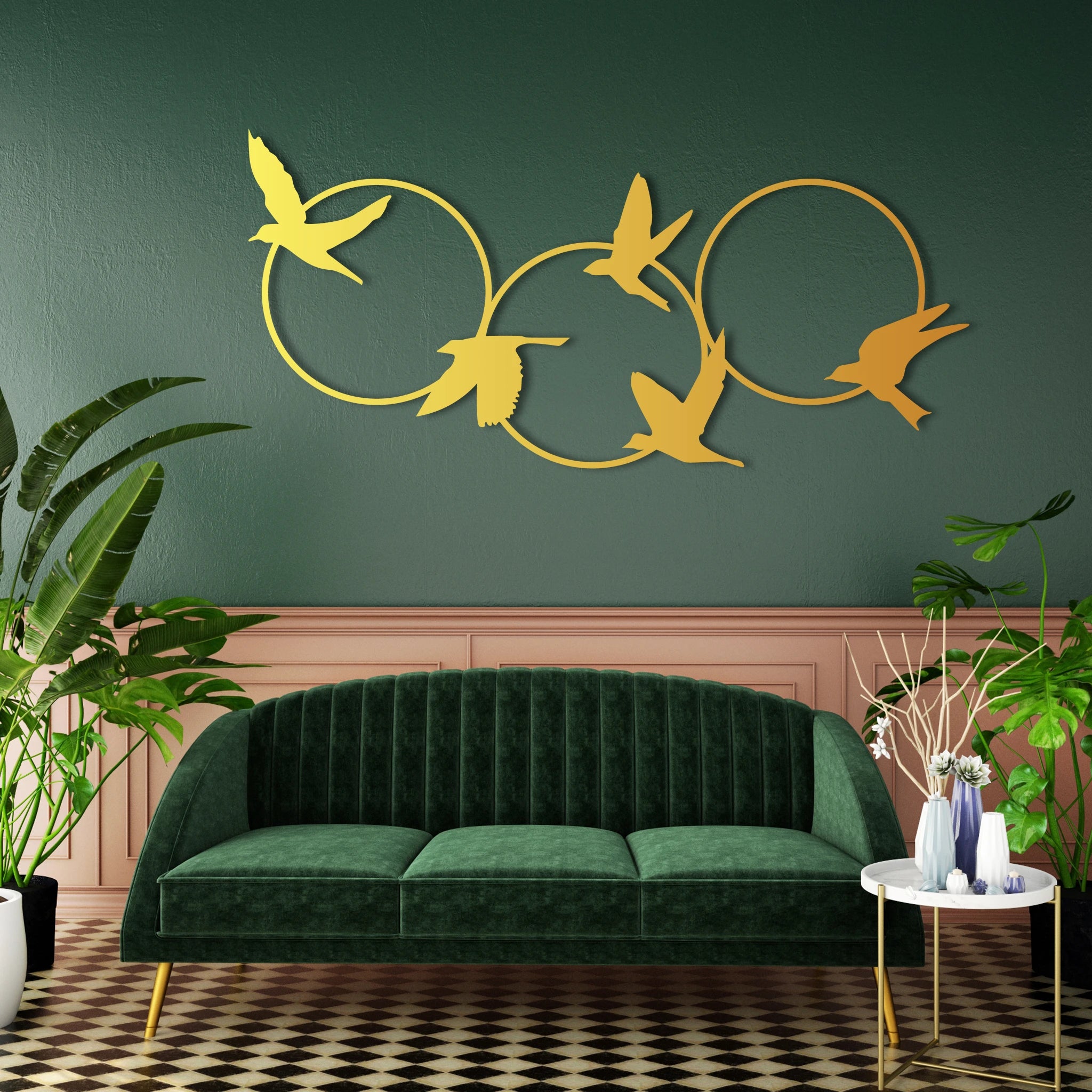 Contemporary Birds Circles Metal Wall Art 83 × 39 cm / Black