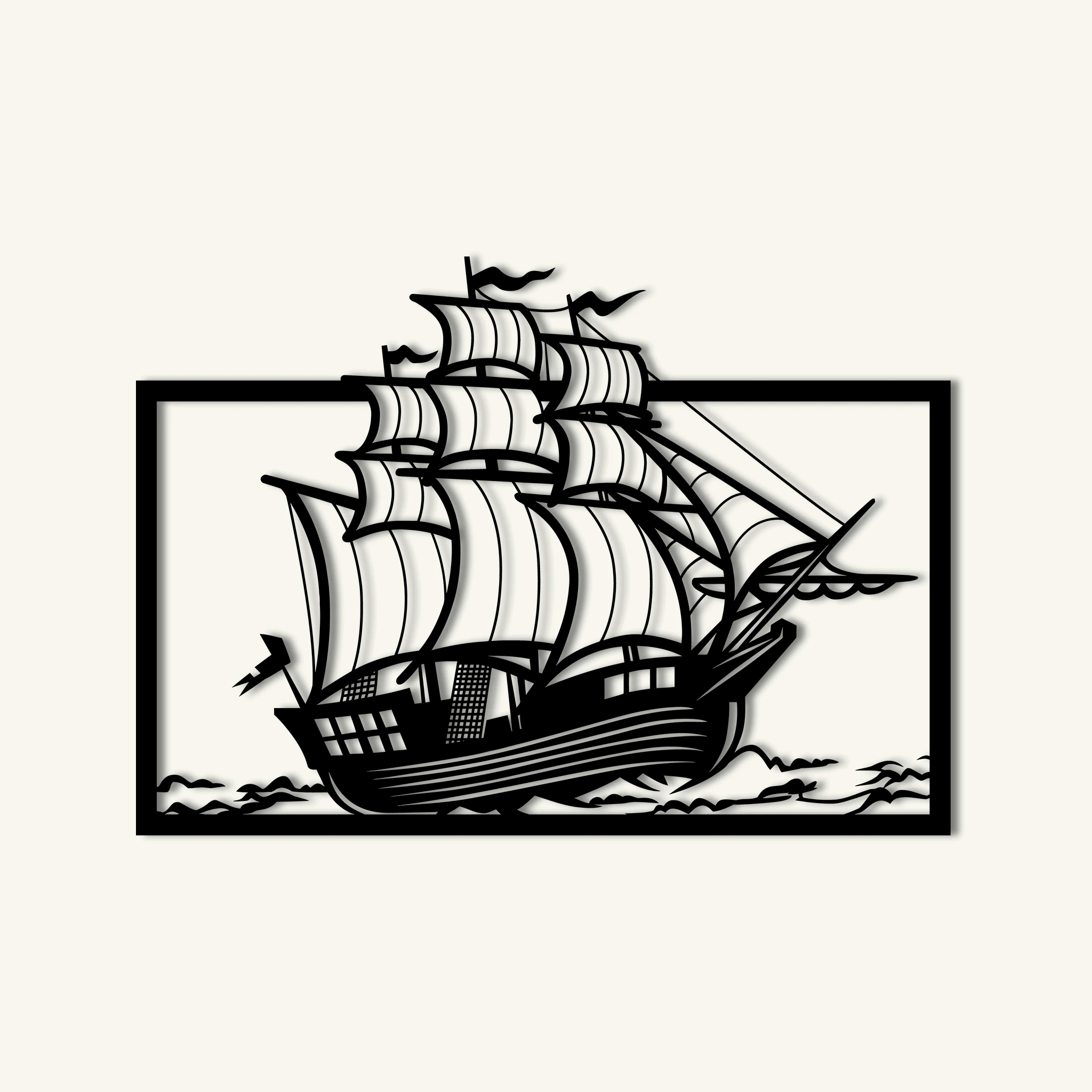 Nautical Sailing Ship Metal Wall Art 82 × 58 cm / Black