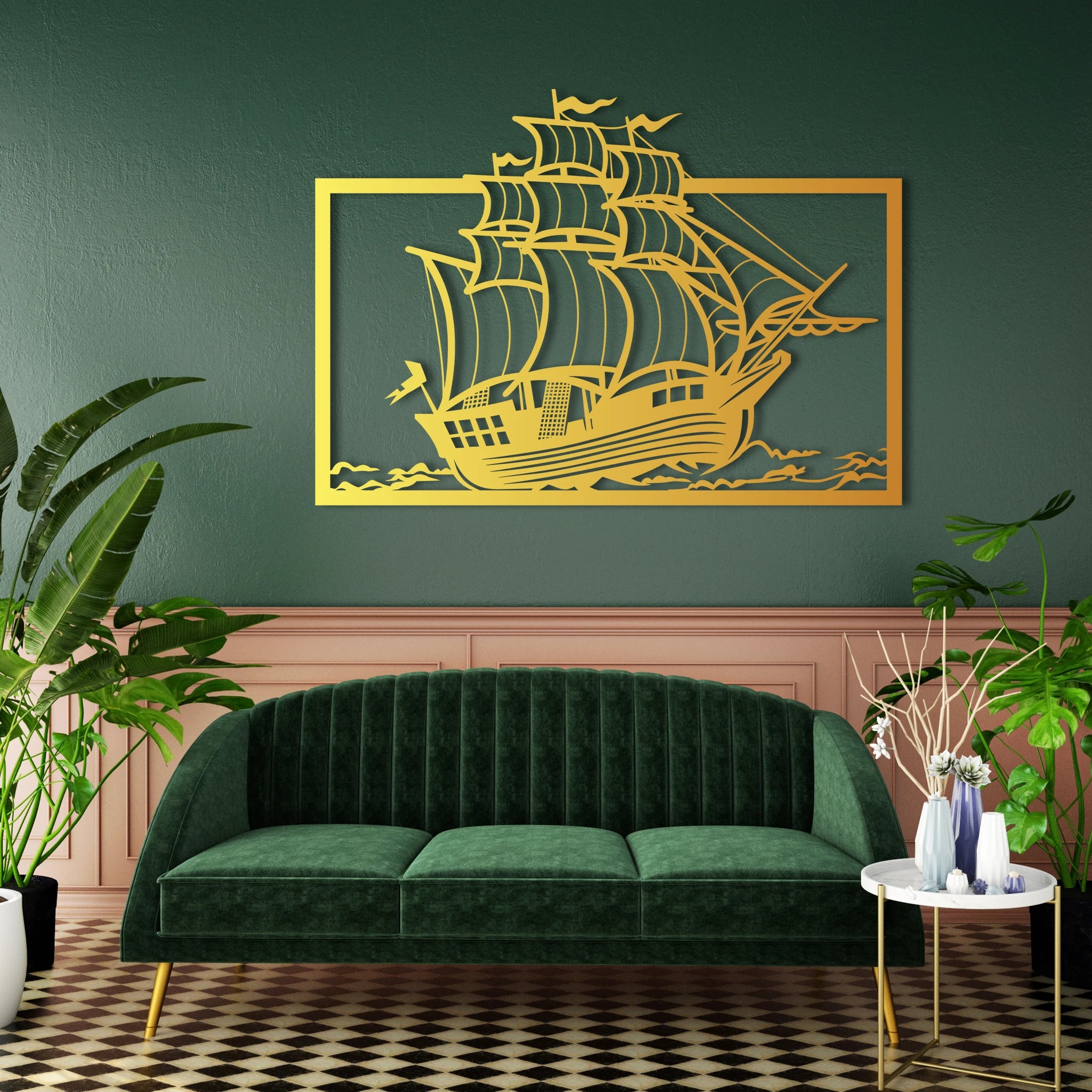 Nautical Sailing Ship Metal Wall Art 82 × 58 cm / Black
