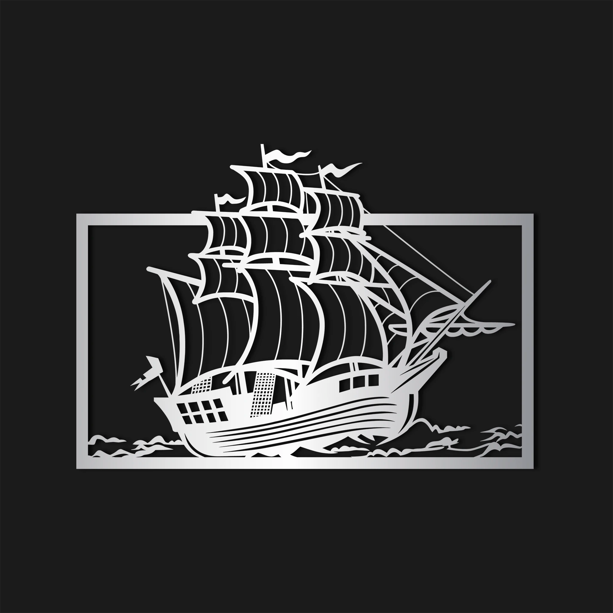 Nautical Sailing Ship Metal Wall Art 82 × 58 cm / Black