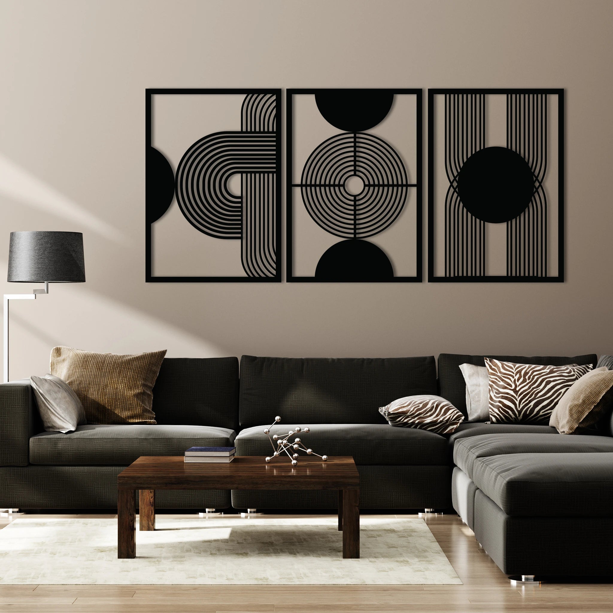 Minimalist Geometric Metal Wall Art Set 49 × 69 cm / Black