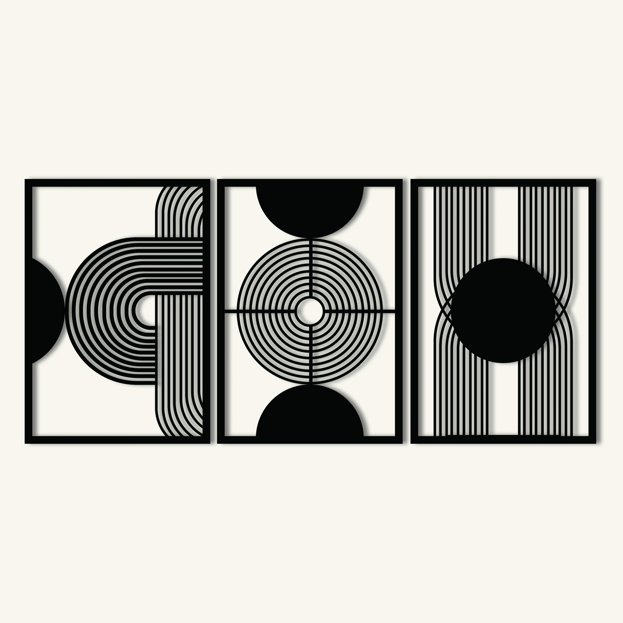 Minimalist Geometric Metal Wall Art Set 49 × 69 cm / Black