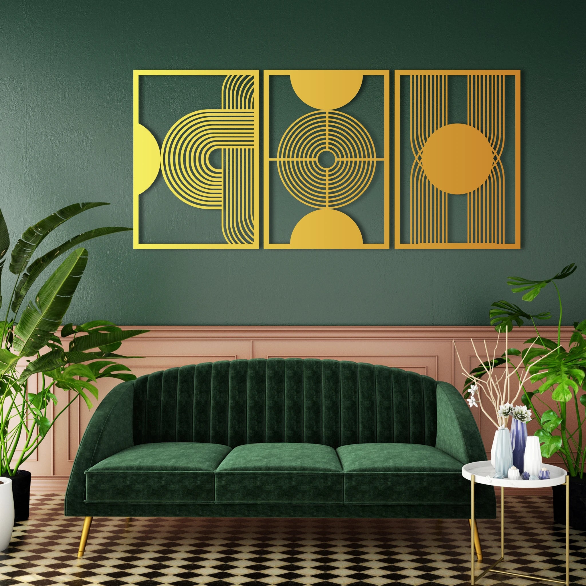 Minimalist Geometric Metal Wall Art Set 49 × 69 cm / Black
