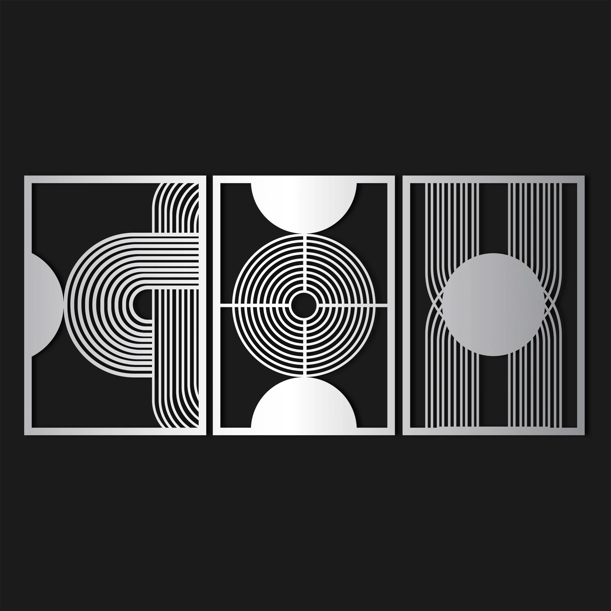 Minimalist Geometric Metal Wall Art Set 49 × 69 cm / Black