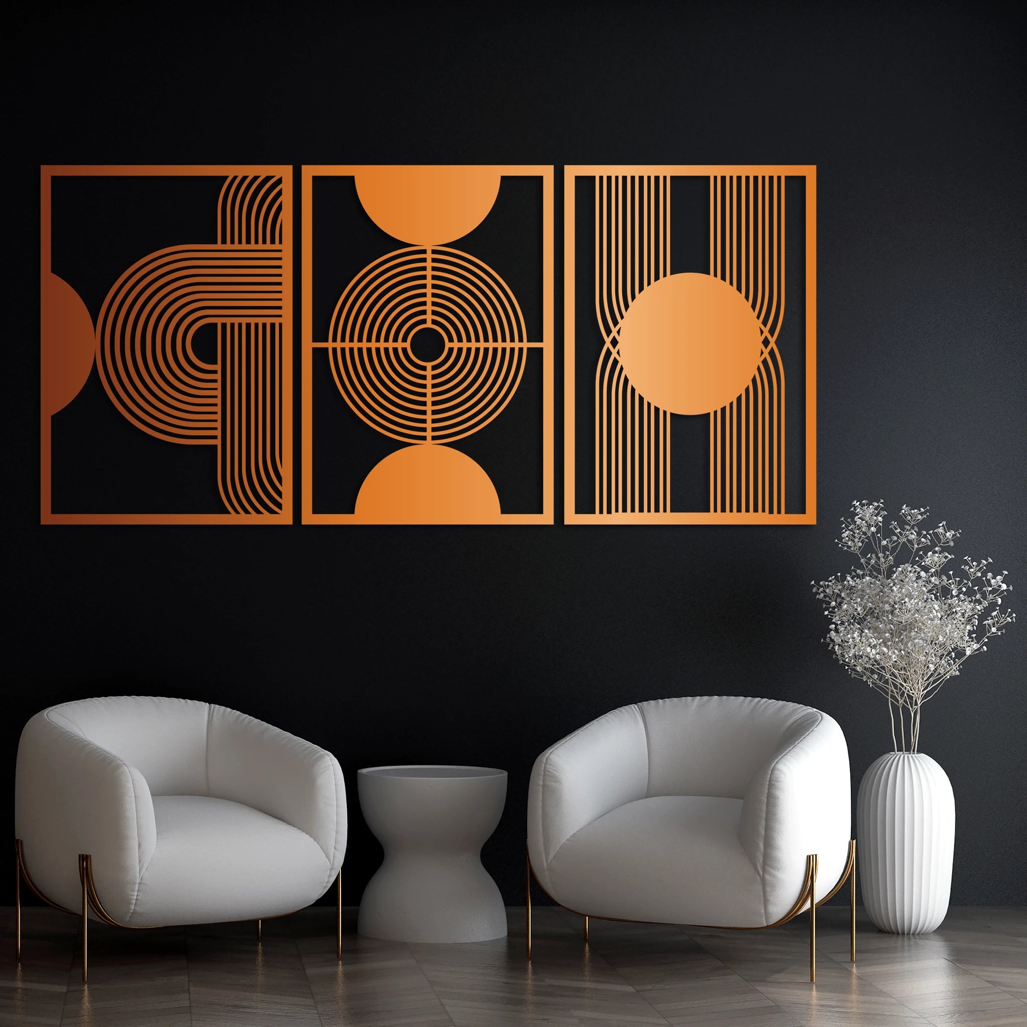 Minimalist Geometric Metal Wall Art Set 49 × 69 cm / Black
