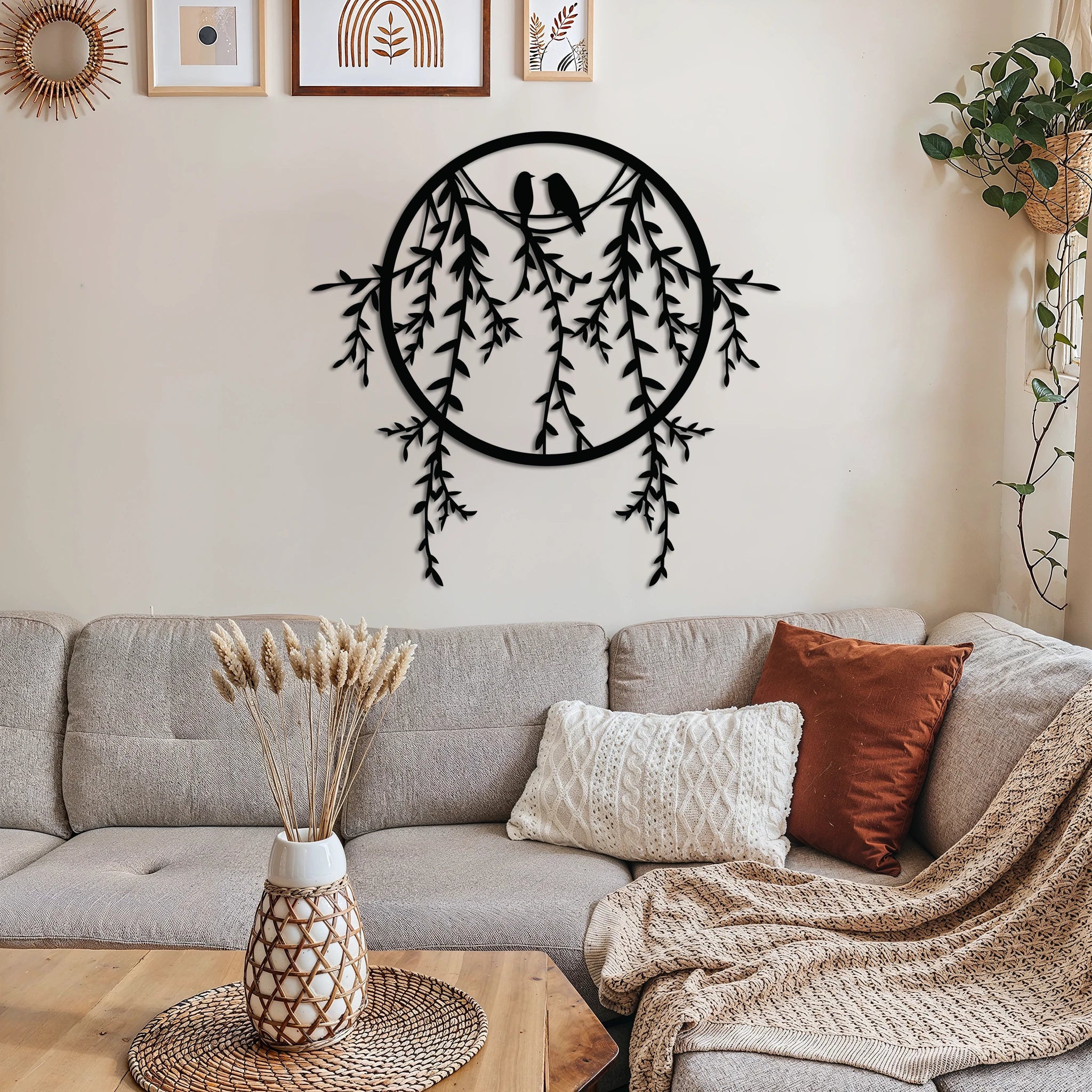 Tranquil Birds and Branches Metal Wall Art 67 × 65 cm / Black