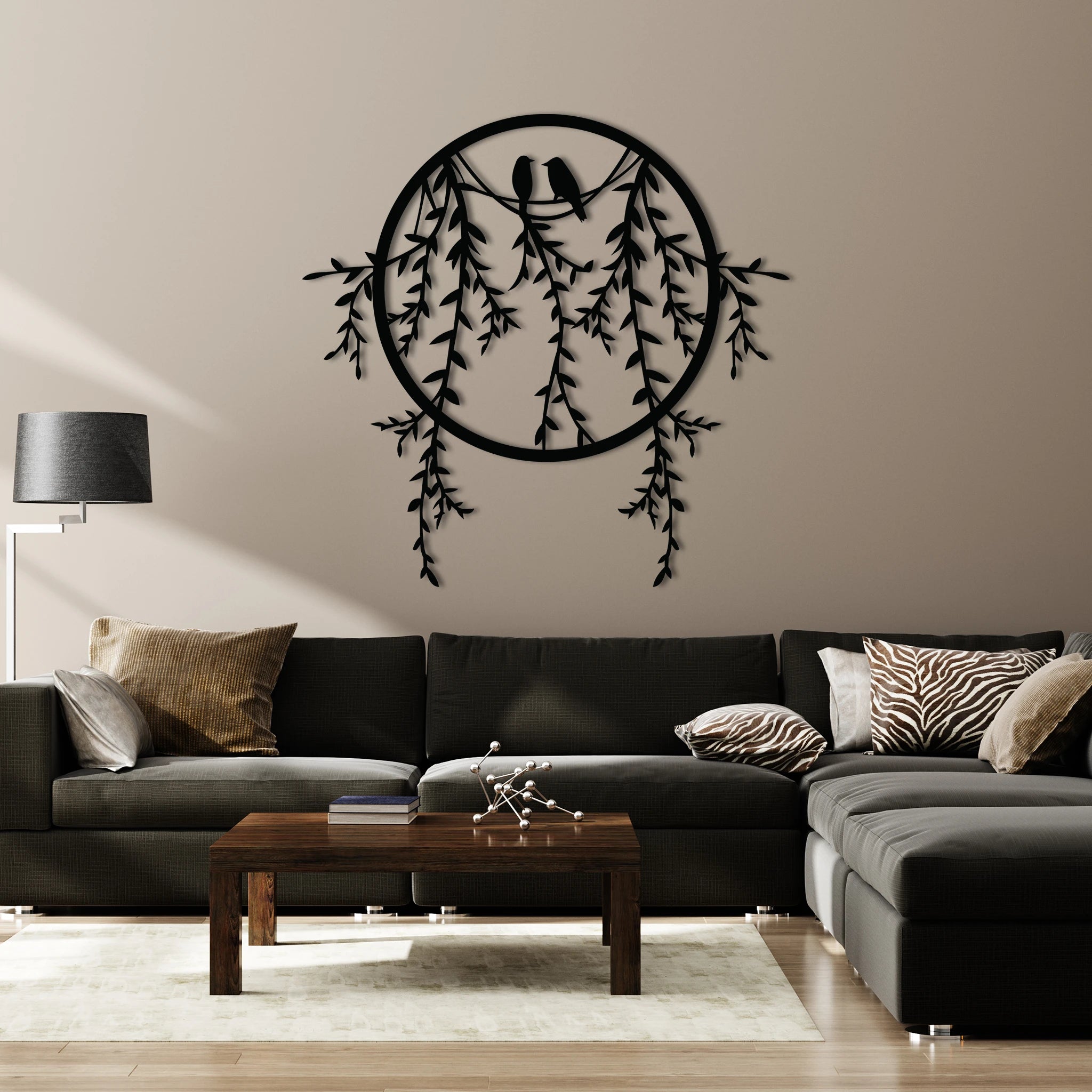 Tranquil Birds and Branches Metal Wall Art 67 × 65 cm / Black