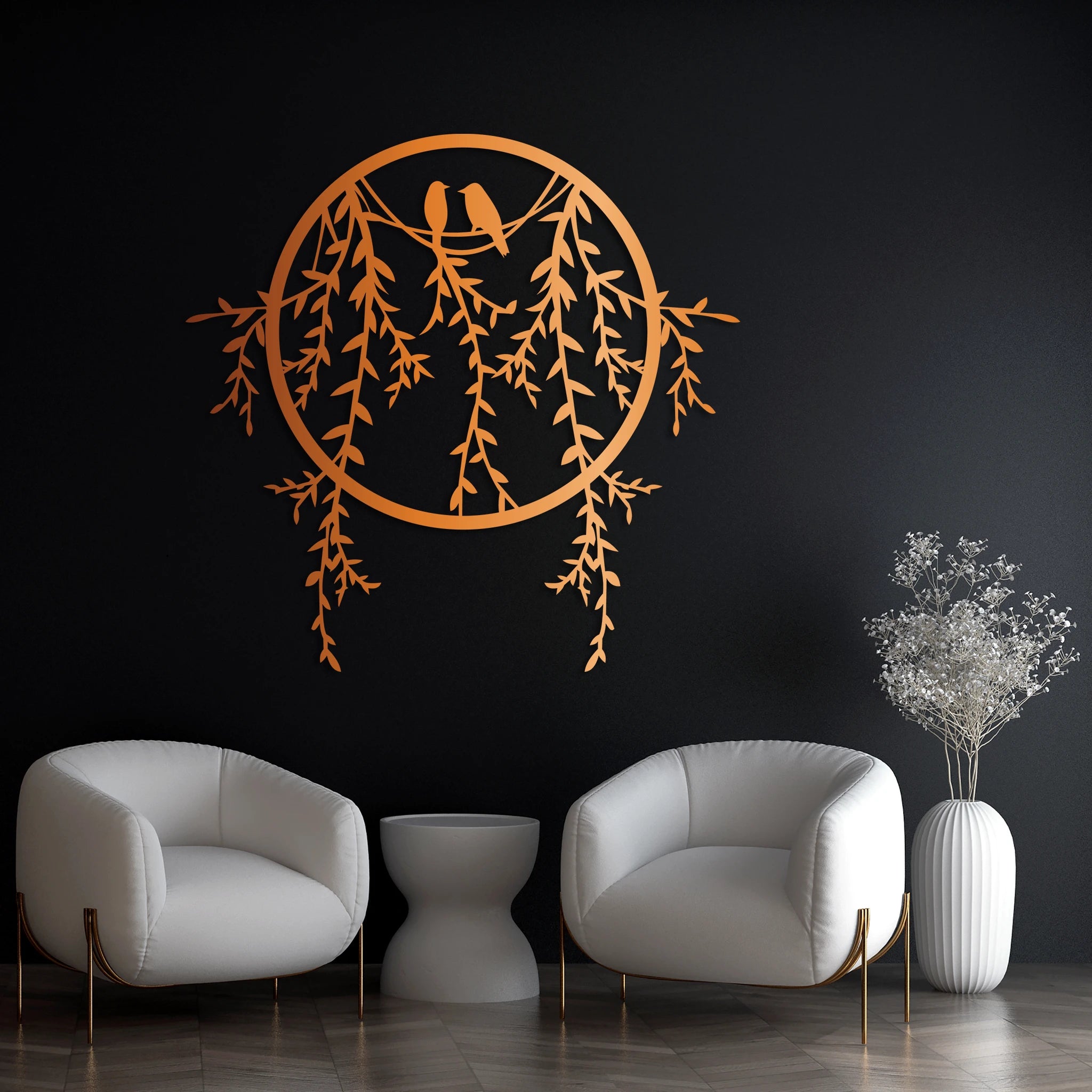 Tranquil Birds and Branches Metal Wall Art 67 × 65 cm / Black