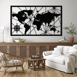Geometric World Map Metal Wall Art 75 × 44 cm / Black