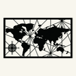 Geometric World Map Metal Wall Art 75 × 44 cm / Black