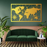 Geometric World Map Metal Wall Art 75 × 44 cm / Black